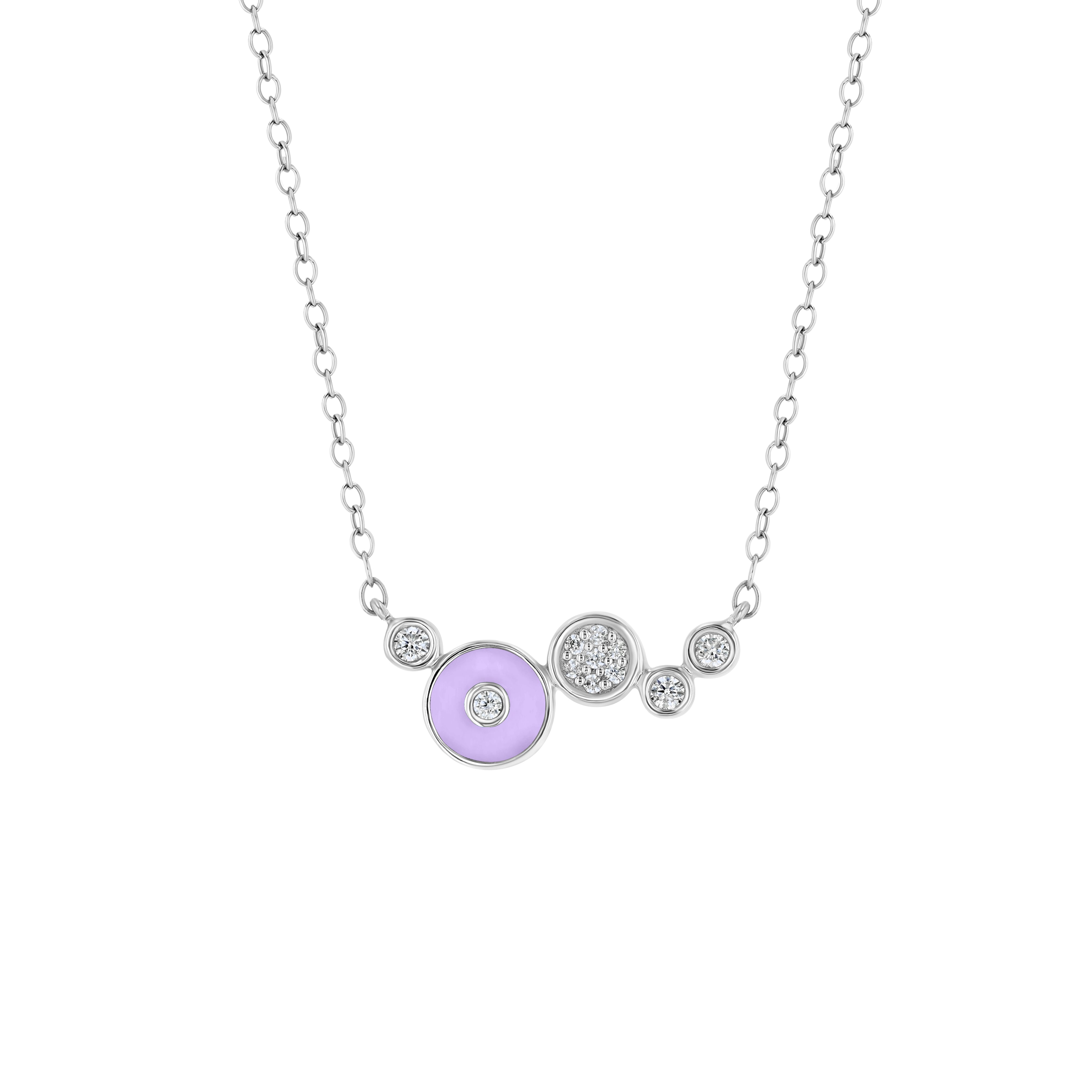 Petite Frites Champagne Necklace in white gold with lavender enamel and diamond accents