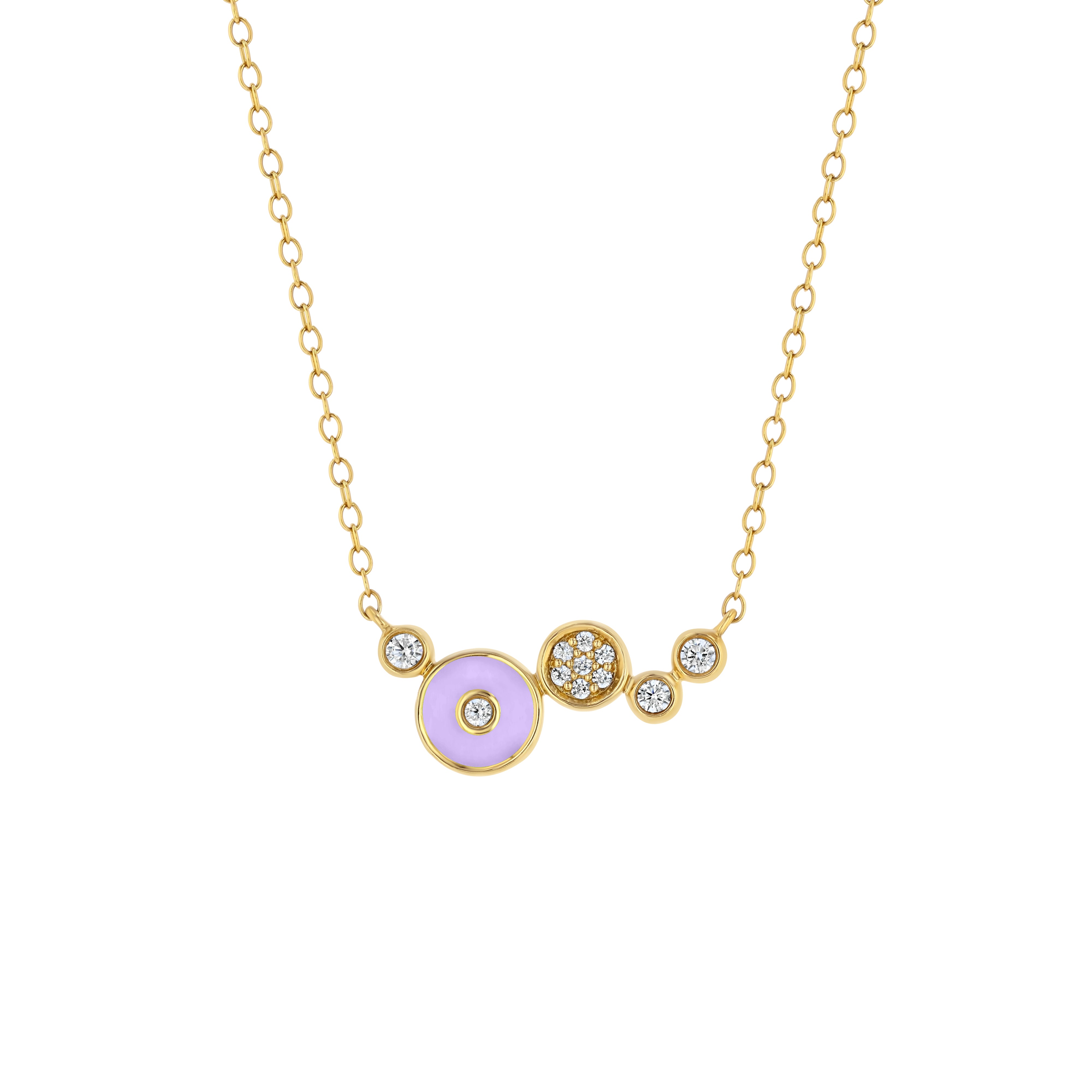 Petite Frites Champagne Necklace in white gold with lavender enamel and diamond accents