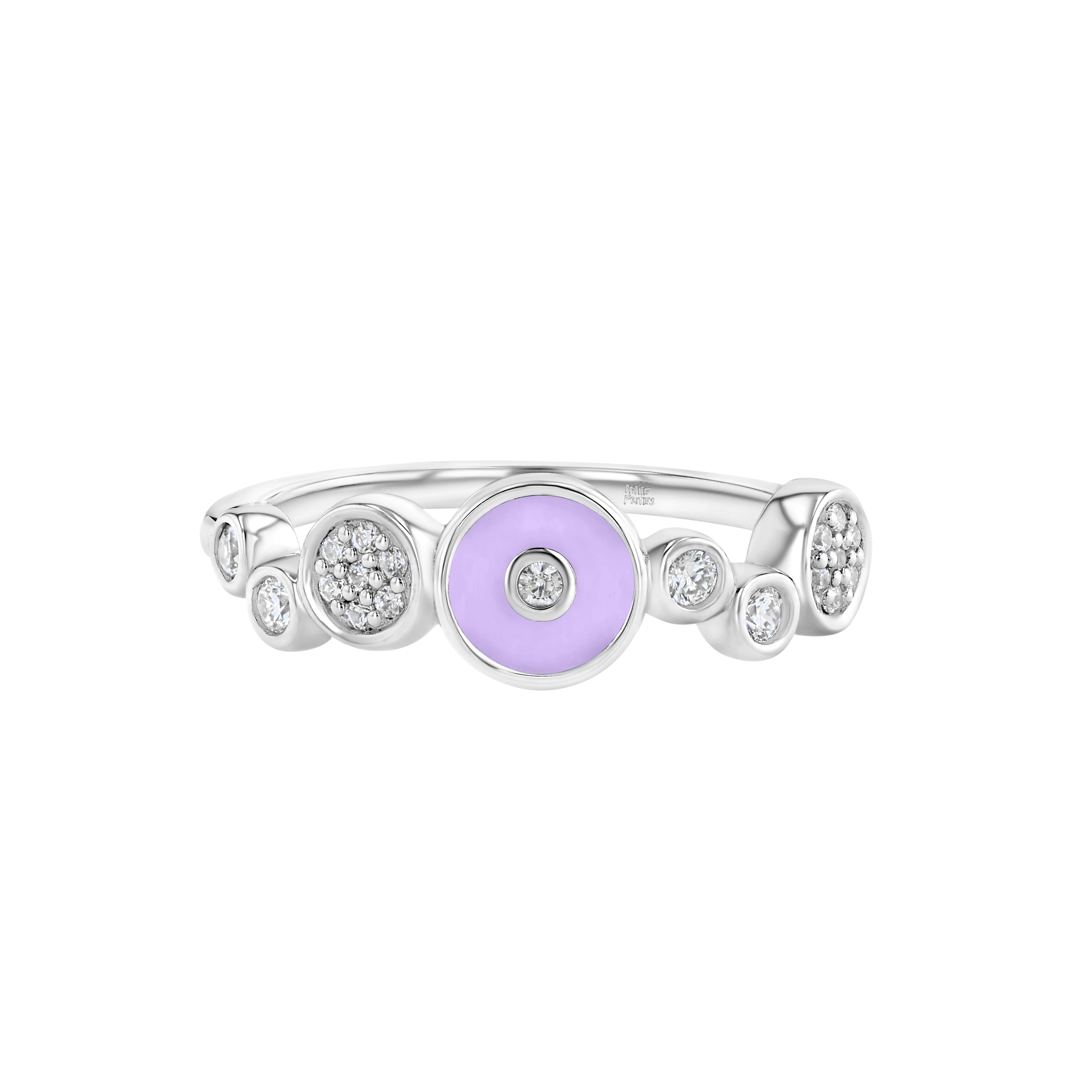 Petite Frites Champagne ring in white gold with lavender enamel and diamond accents