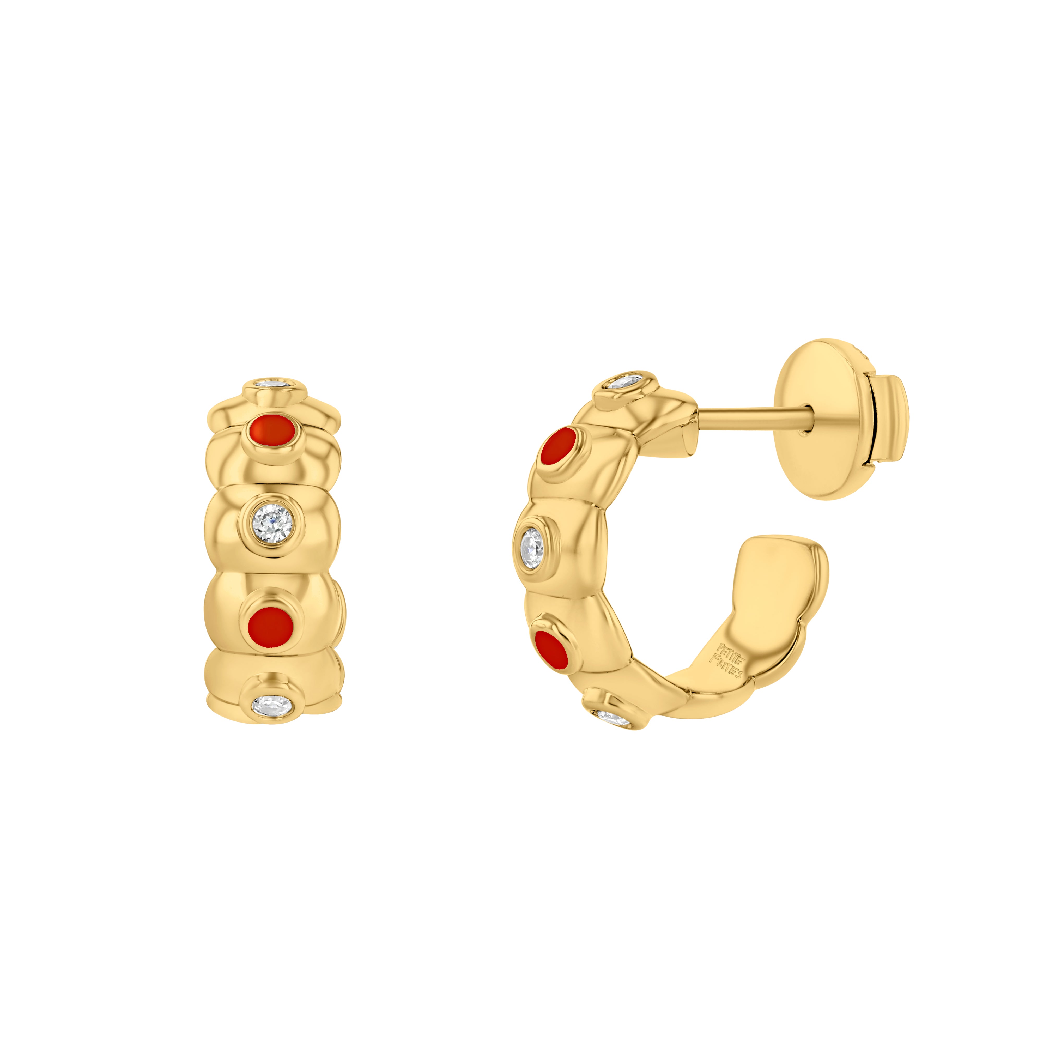 Dinner Mint Earrings, Diamond & Enamel in Gogo Red