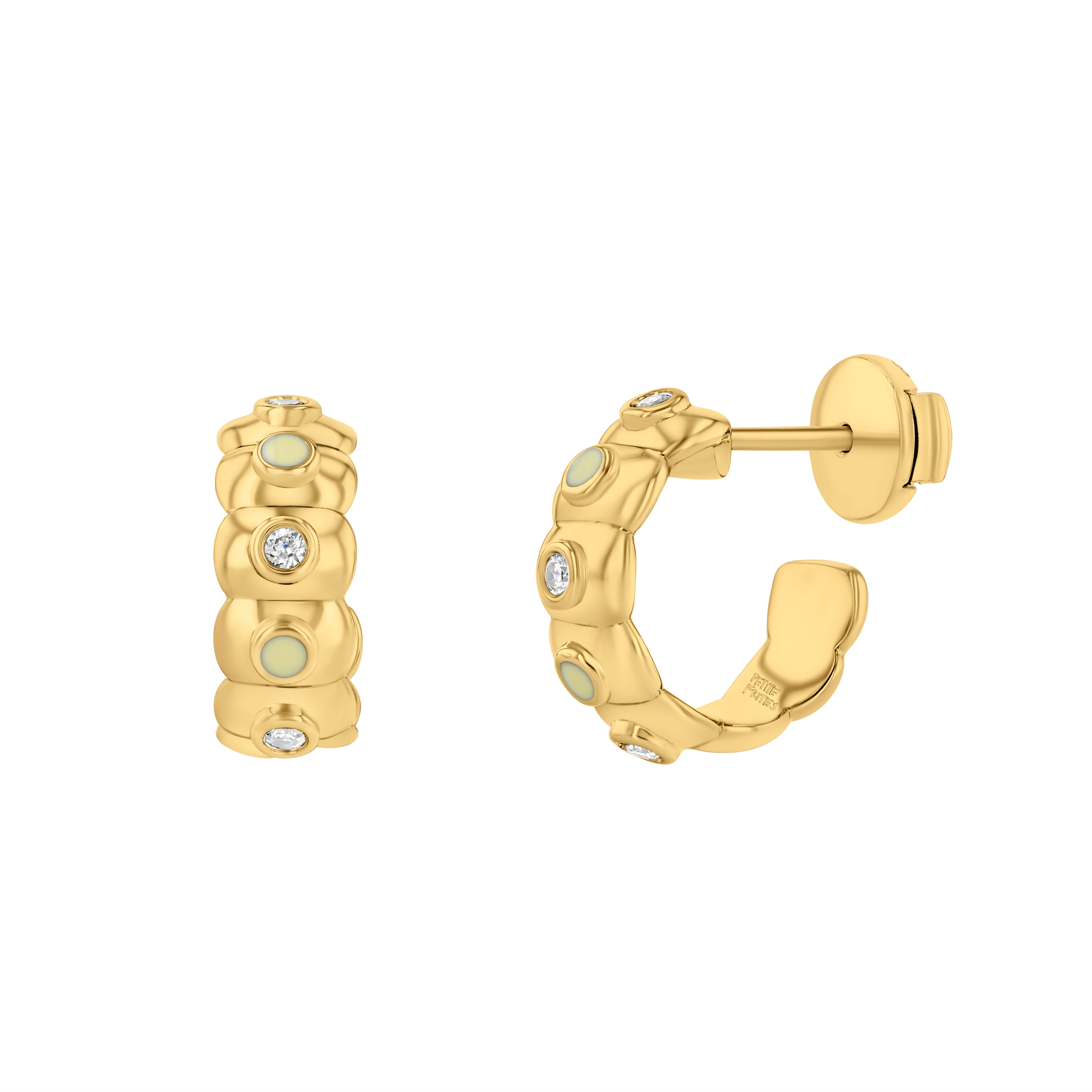 Dinner Mint Earrings, Diamond & Enamel in Buttercream