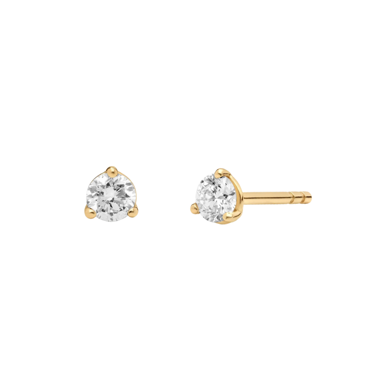Petite Frites Coupe Earrings 3-Prong Studs in yellow gold shot from an angle