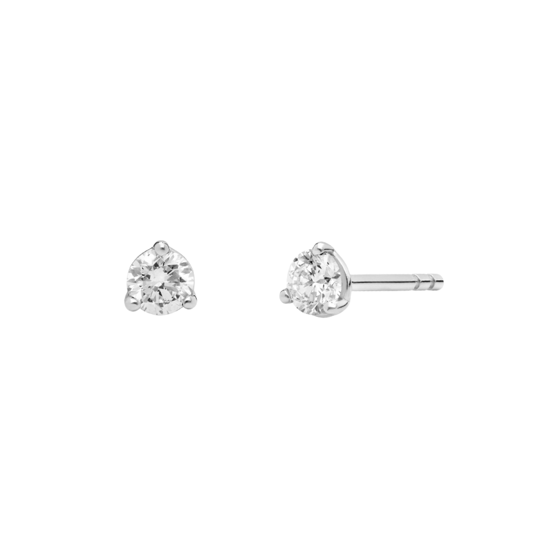 Petite Frites Coupe Earrings 3-Prong Studs in white gold shot from an angle
