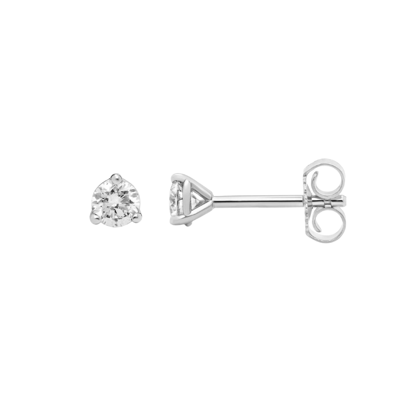 Petite Frites Coupe Earrings 3-Prong Studs in white gold shot from the side
