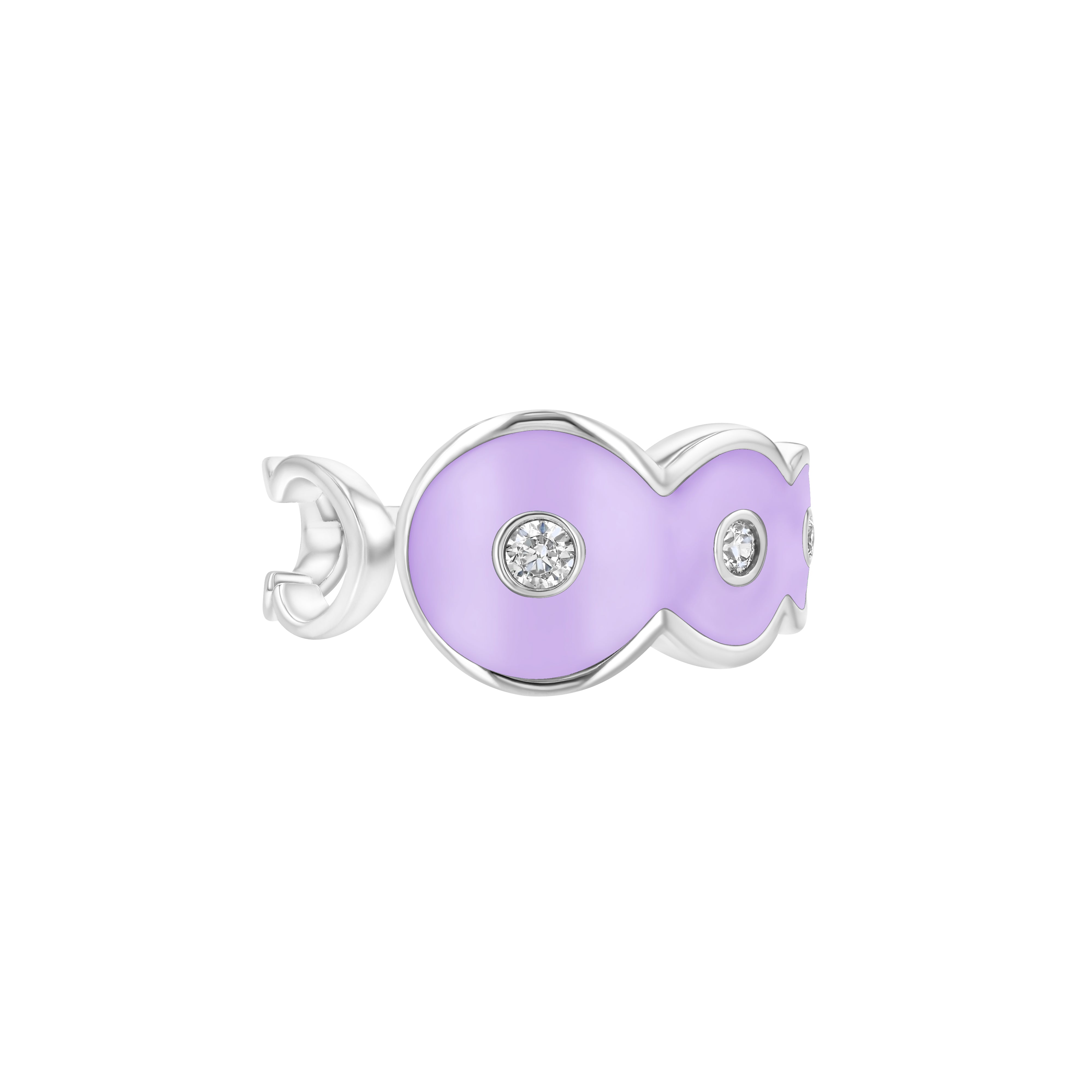 Petite Frites Martini ring in white gold with lavender enamel and diamond accents