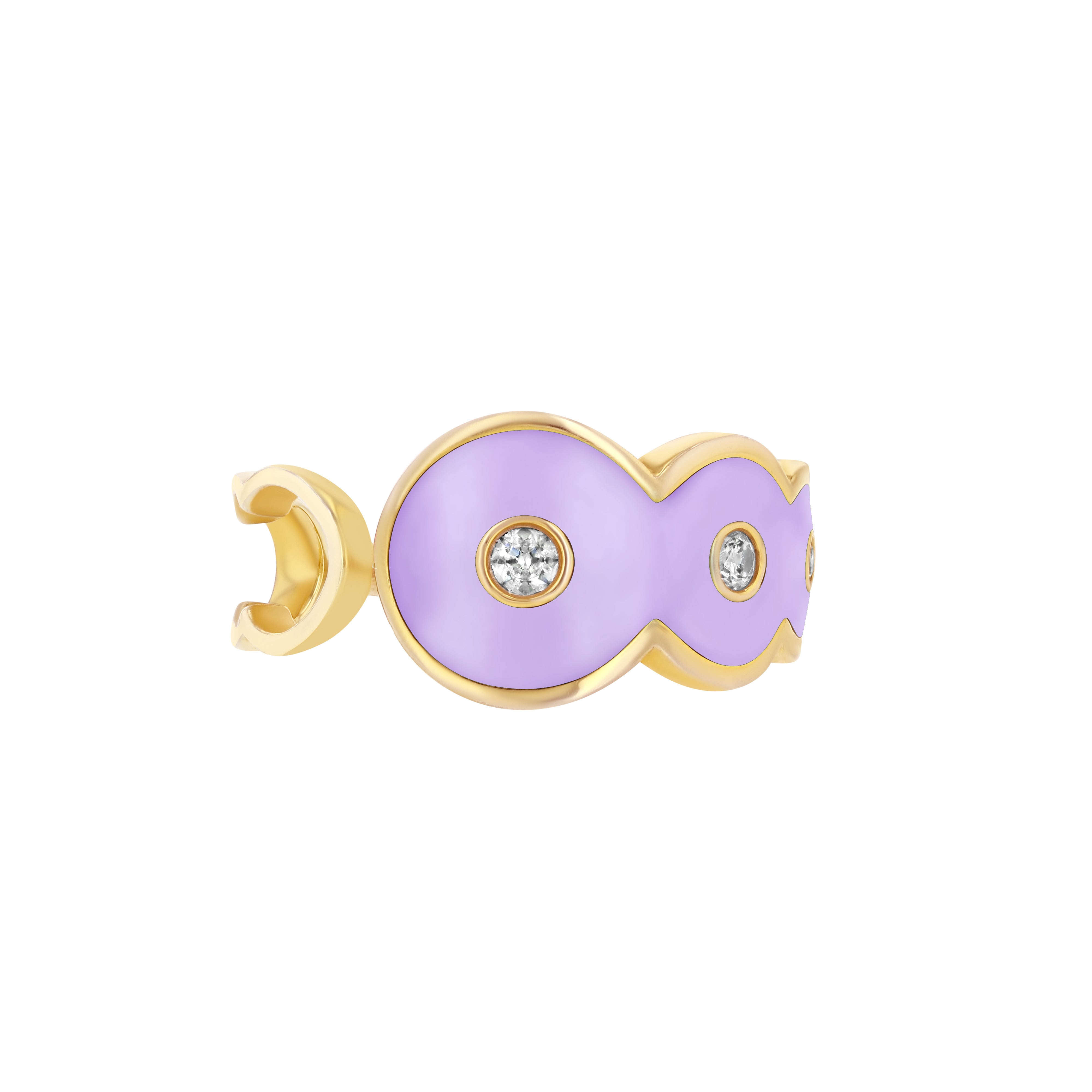 Petite Frites Martini ring in white gold with lavender enamel and diamond accents