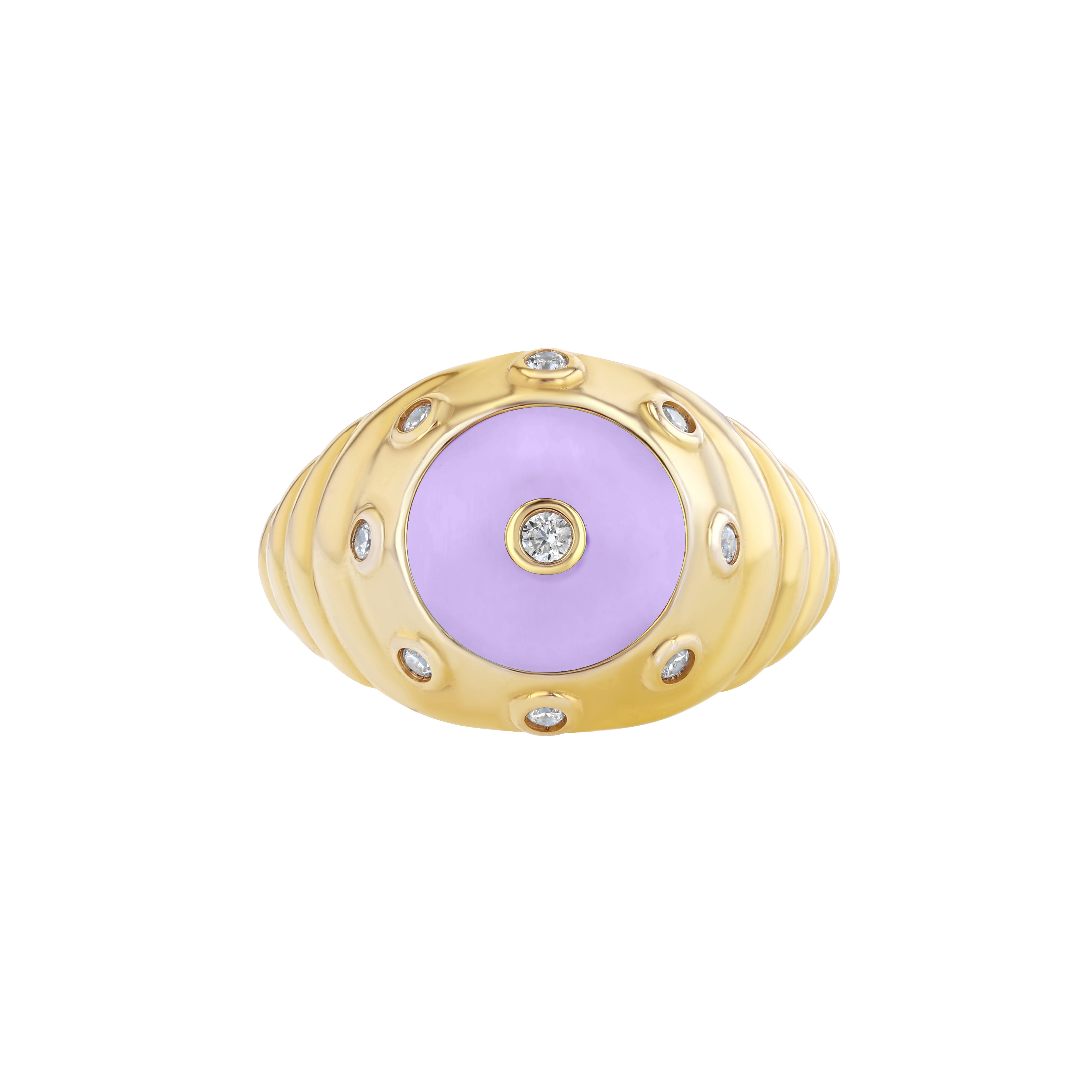 Petite Frites Oyster ring in yellow gold with lavender enamel and diamond accents