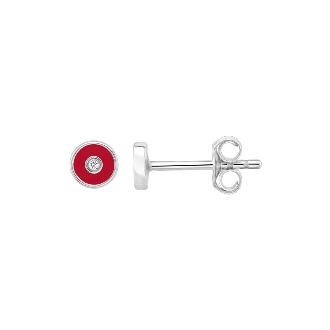 Petite Frites Round Stud Earrings in white gold and carbon neutral lab grown diamonds with enamel