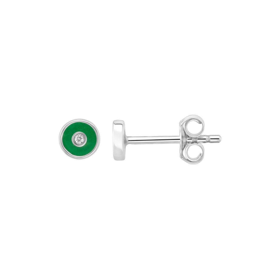 Petite Frites Round Stud Earrings in white gold and carbon neutral lab grown diamonds with enamel