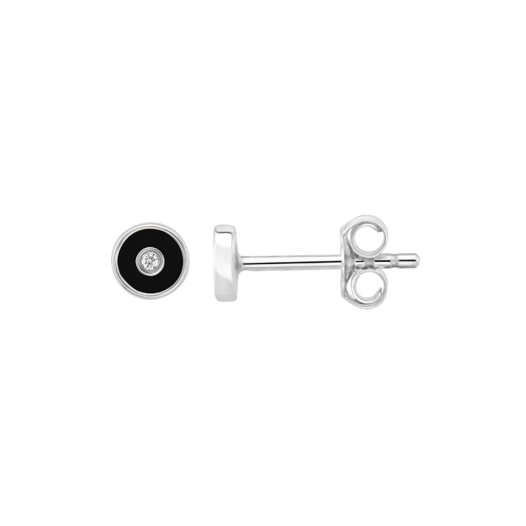 Petite Frites Round Stud Earrings in white gold and carbon neutral lab grown diamonds with enamel