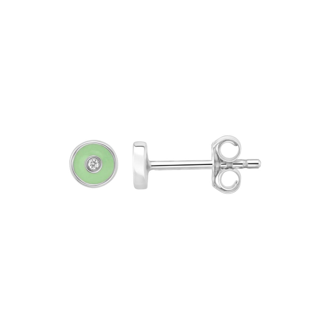 Petite Frites Round Stud Earrings in white gold and carbon neutral lab grown diamonds with enamel