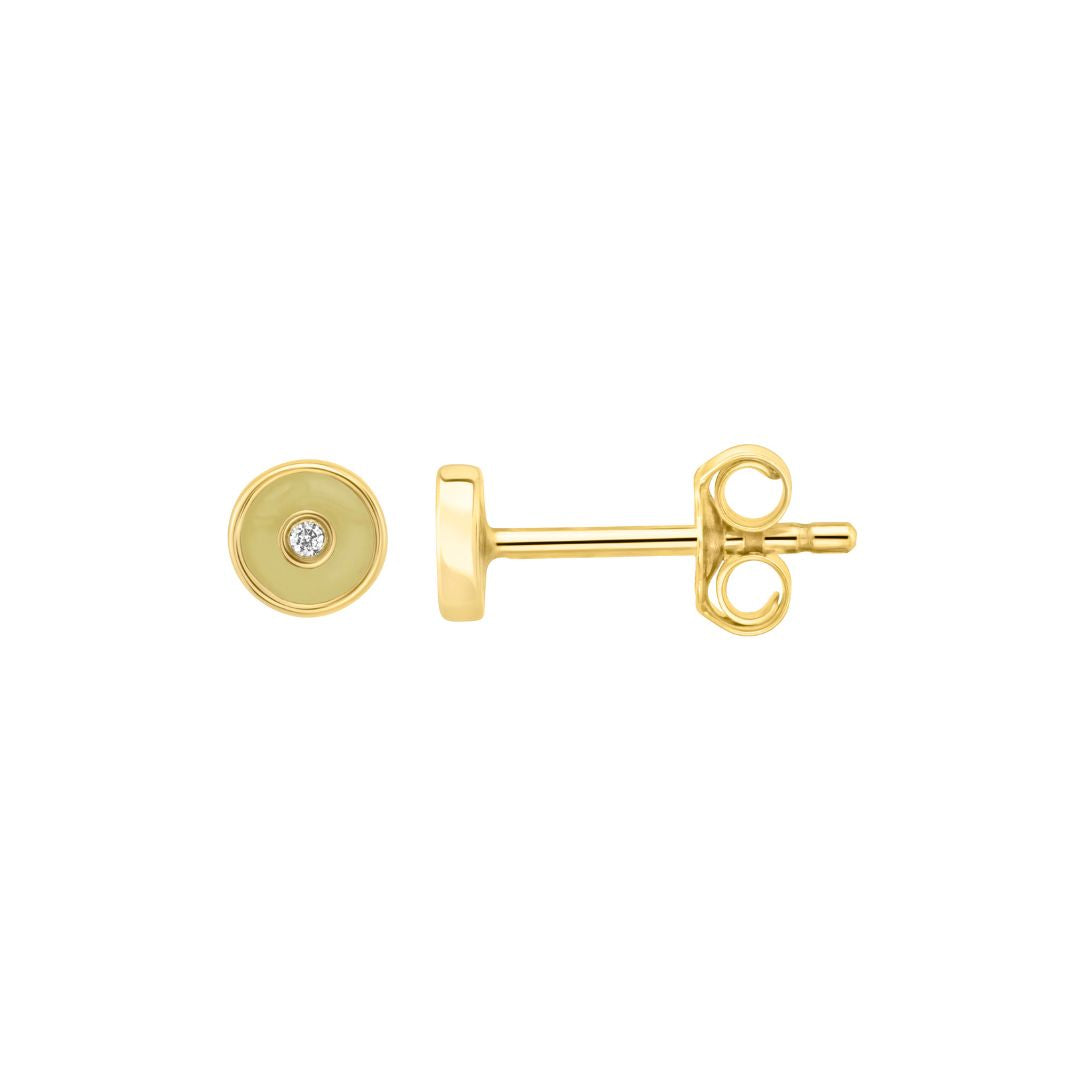 Petite Frites Round Stud Earrings in white gold and carbon neutral lab grown diamonds with enamel