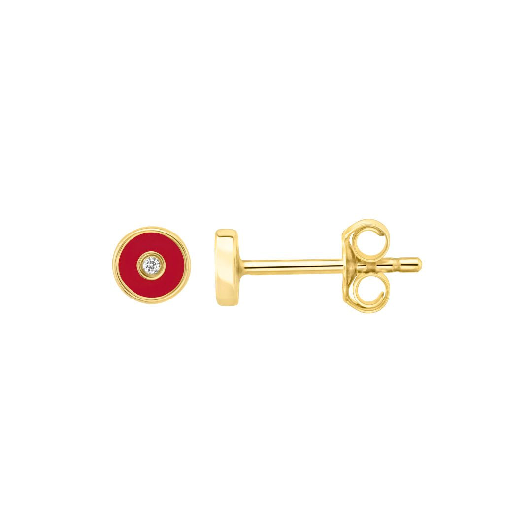 Petite Frites Round Stud Earrings in white gold and carbon neutral lab grown diamonds with enamel