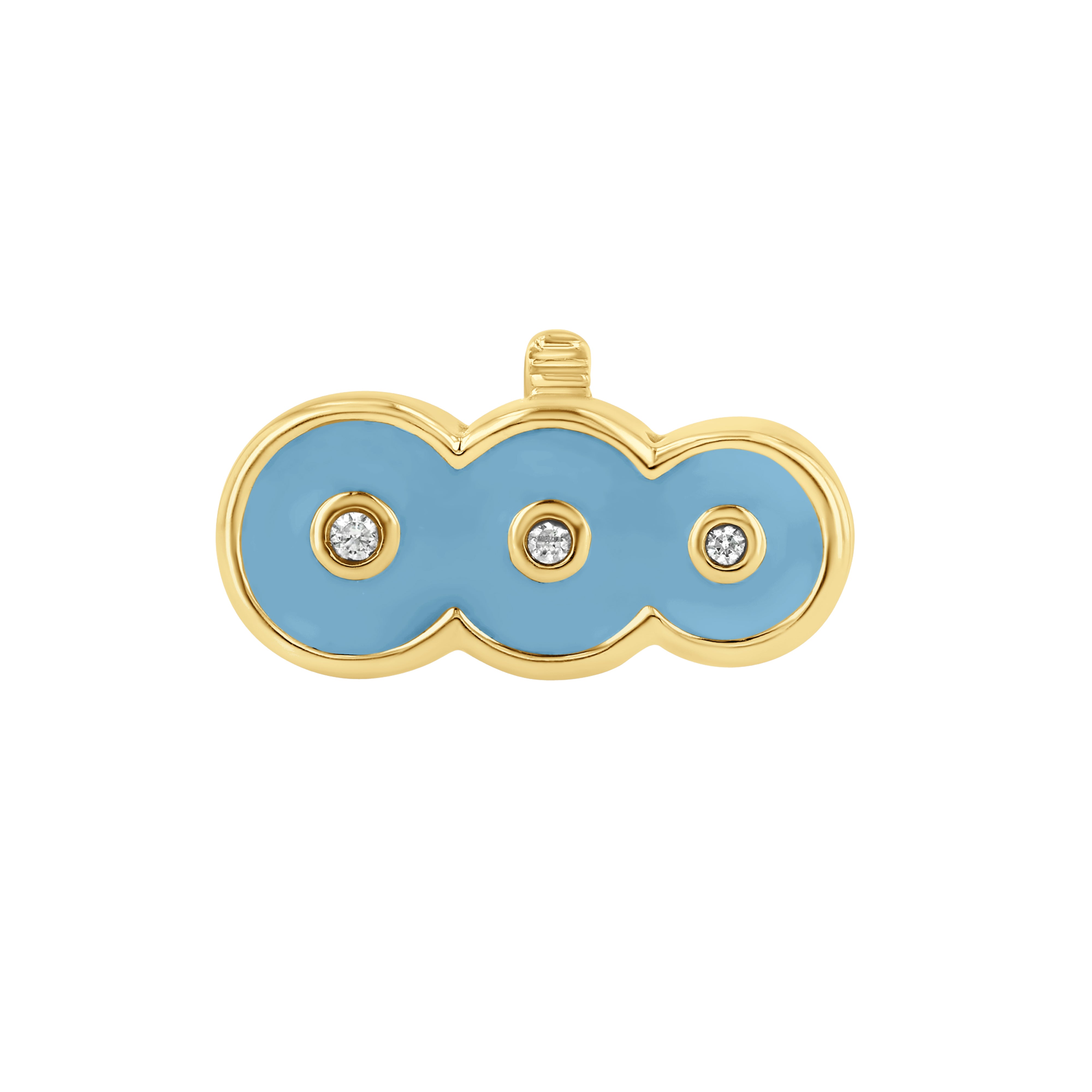 The top down view of the Petite Frites Martini Clasp in Yellow Gold with Sky Blue Enamel
