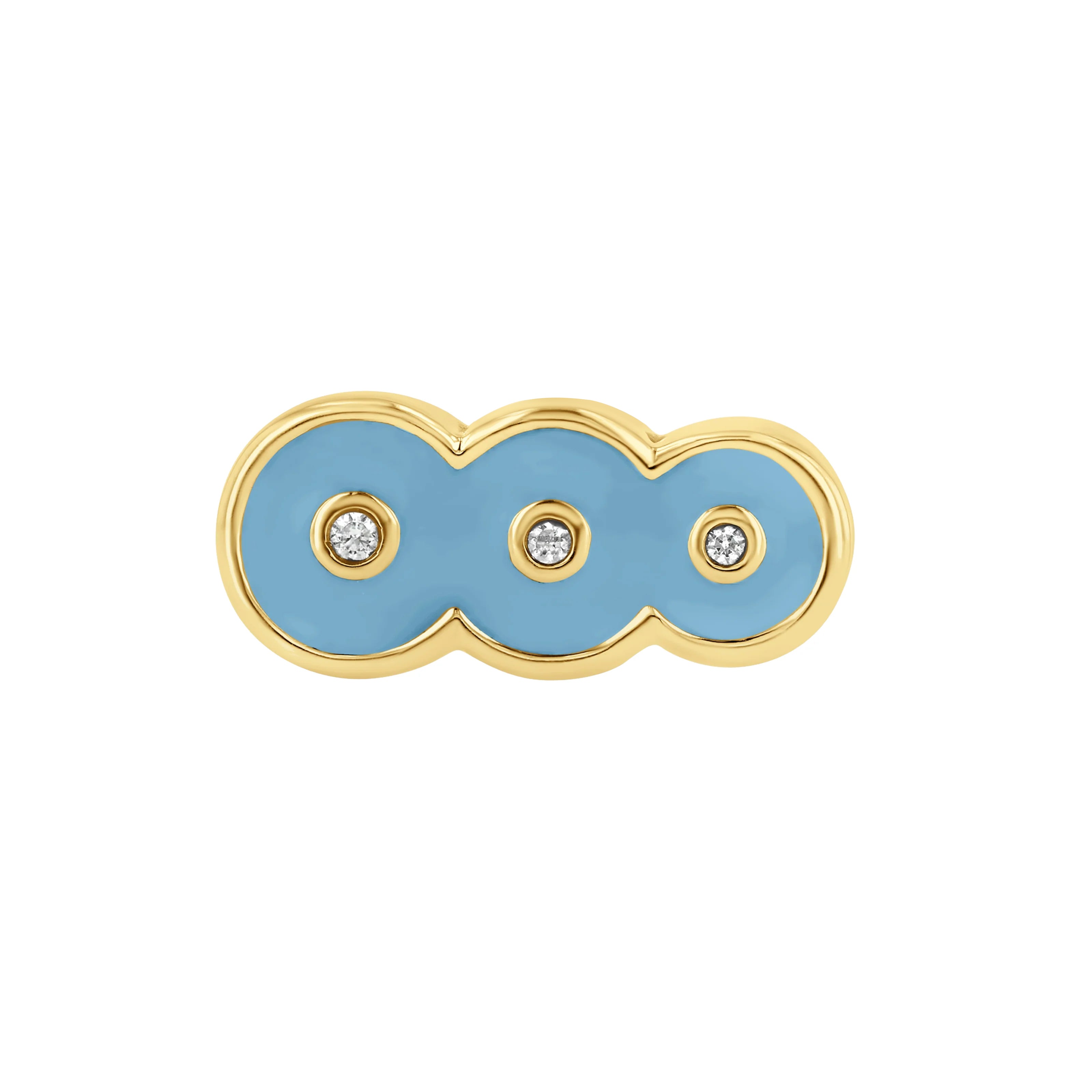 The top down view of the Petite Frites Martini Clasp in Yellow Gold with Sky Blue Enamel