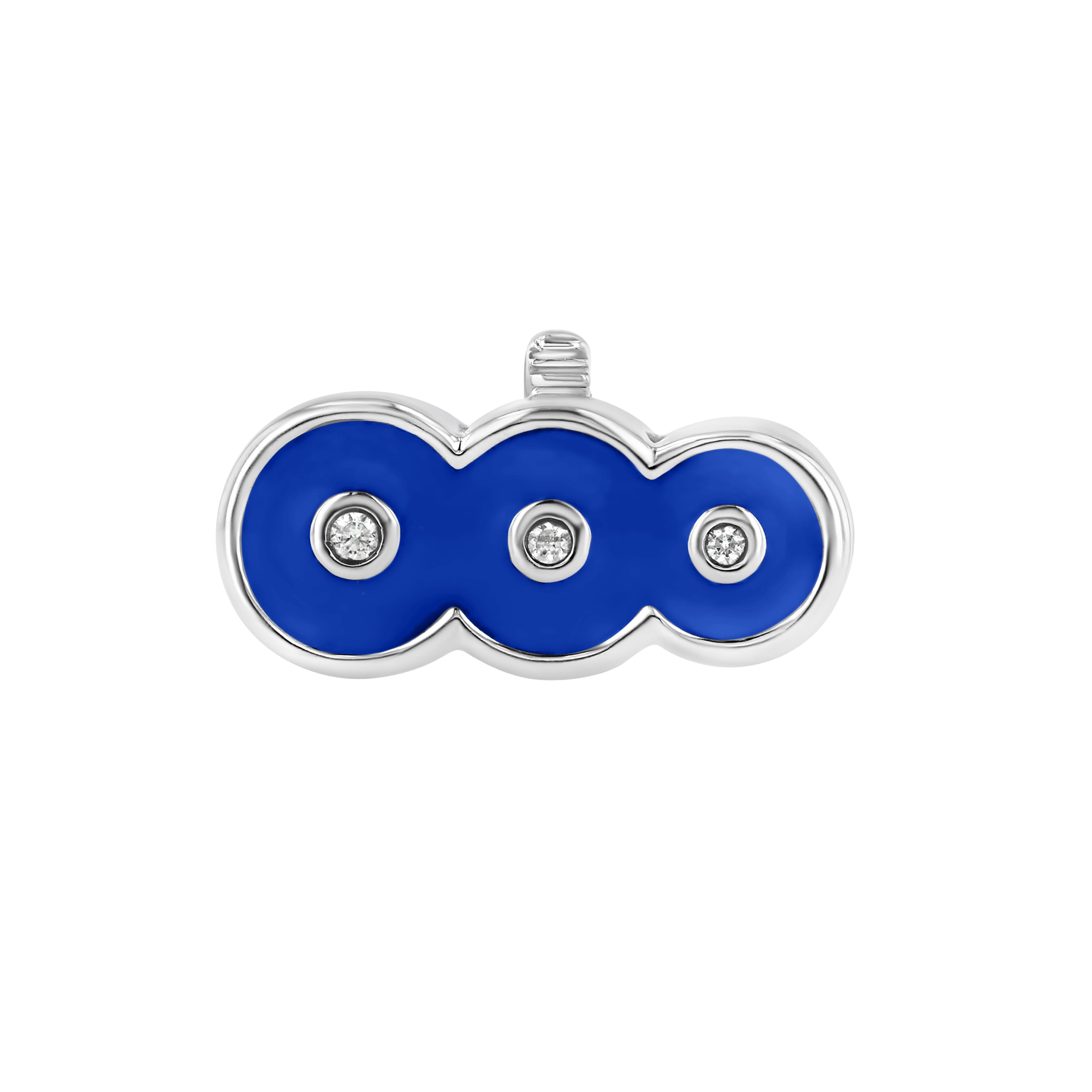 The top down view of the Petite Frites Martini Clasp in White Gold with Enamel in Azure Blue