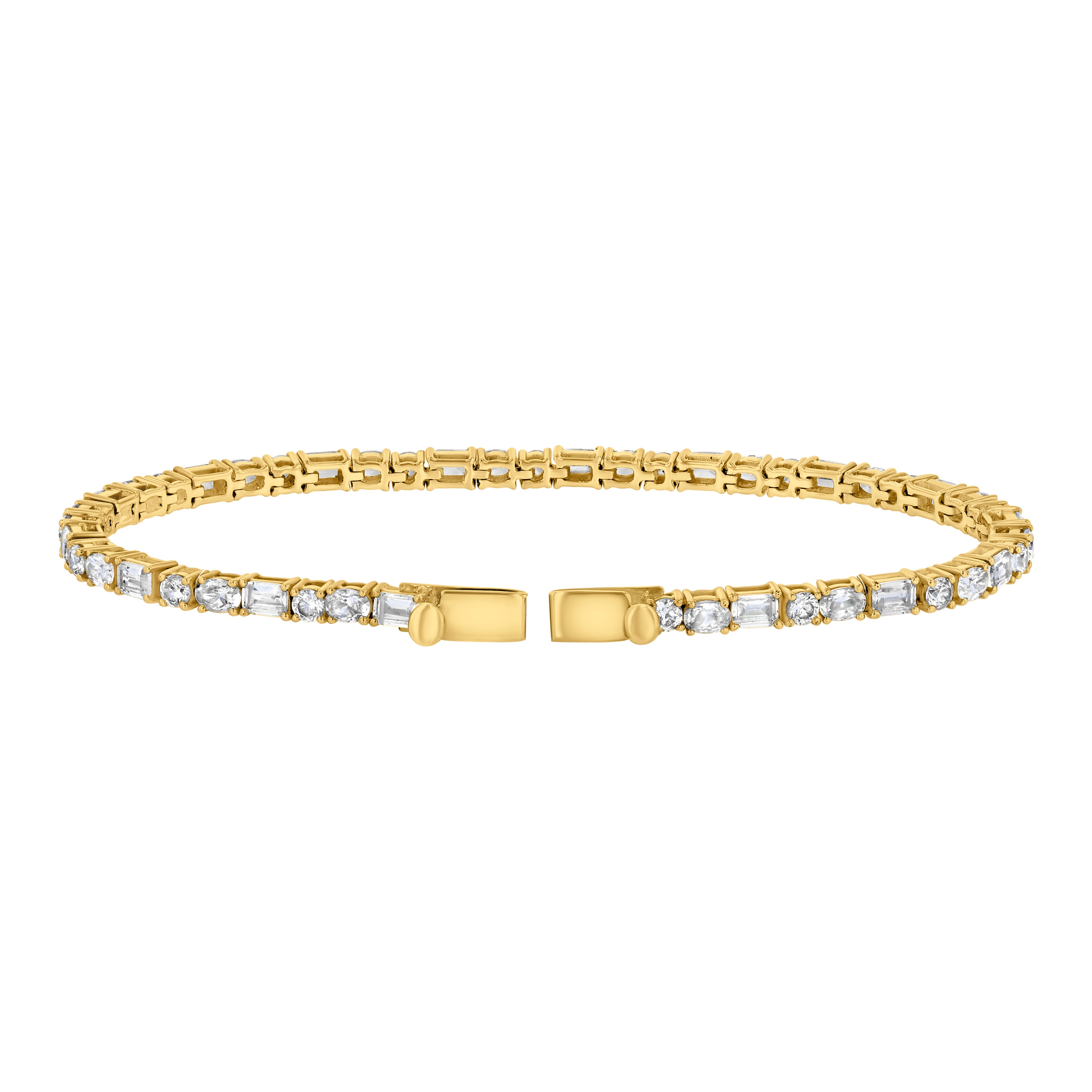 The front view of the Petite Frites mixed stone prong set tennis bracelet in yellow gold