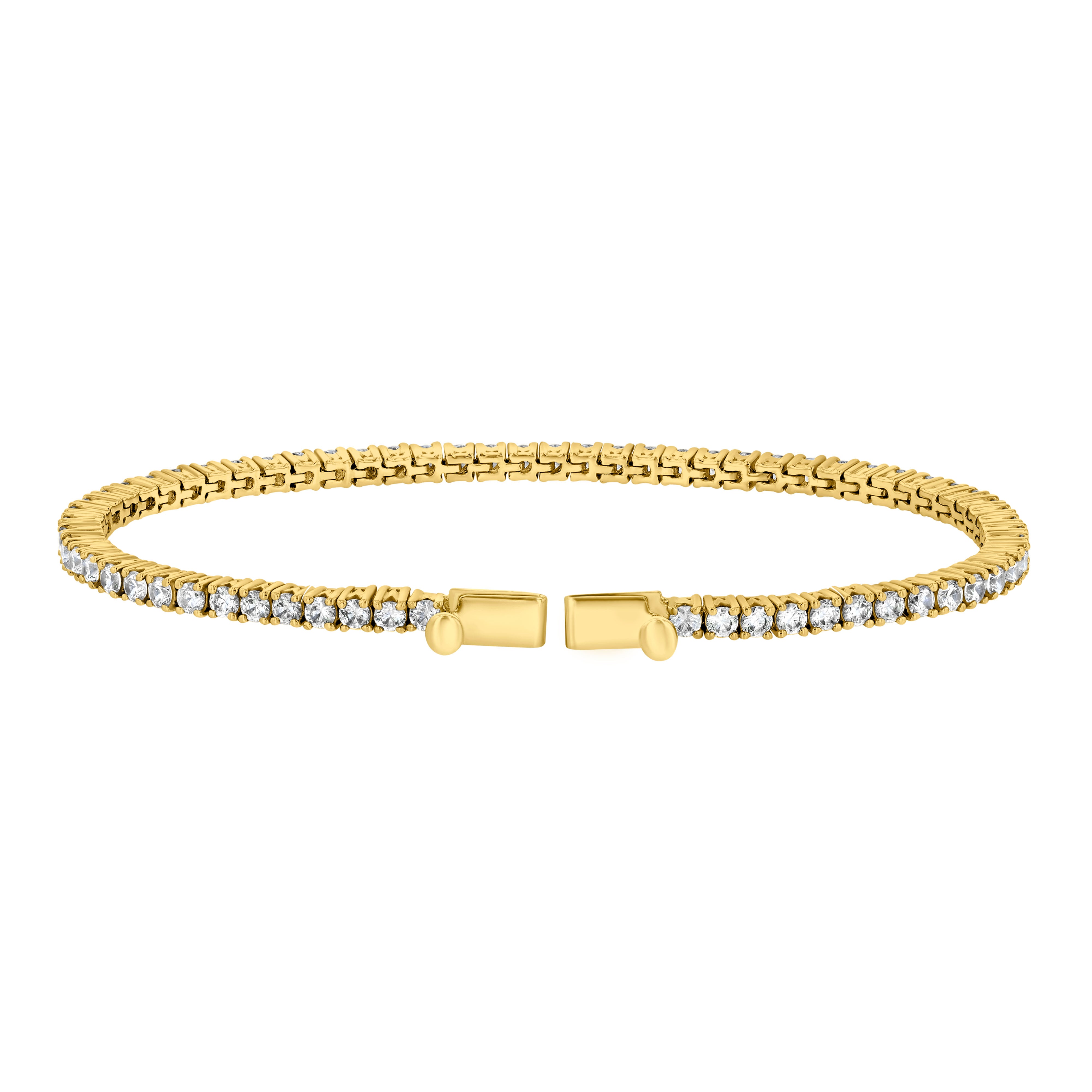 The front view of the Petite Frites round prong set tennis bracelet in yellow gold