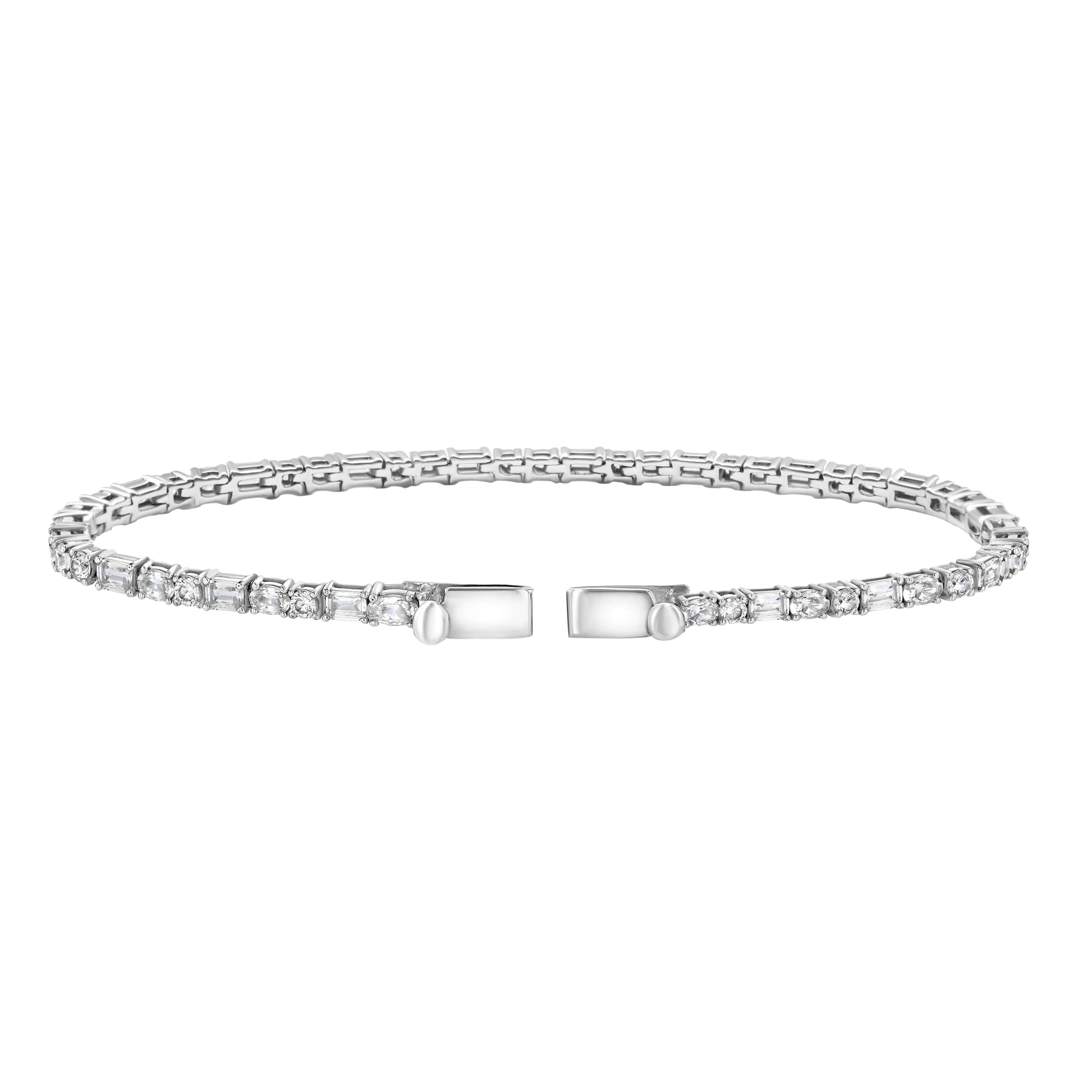The front view of the Petite Frites mixed stone prong set tennis bracelet in white gold