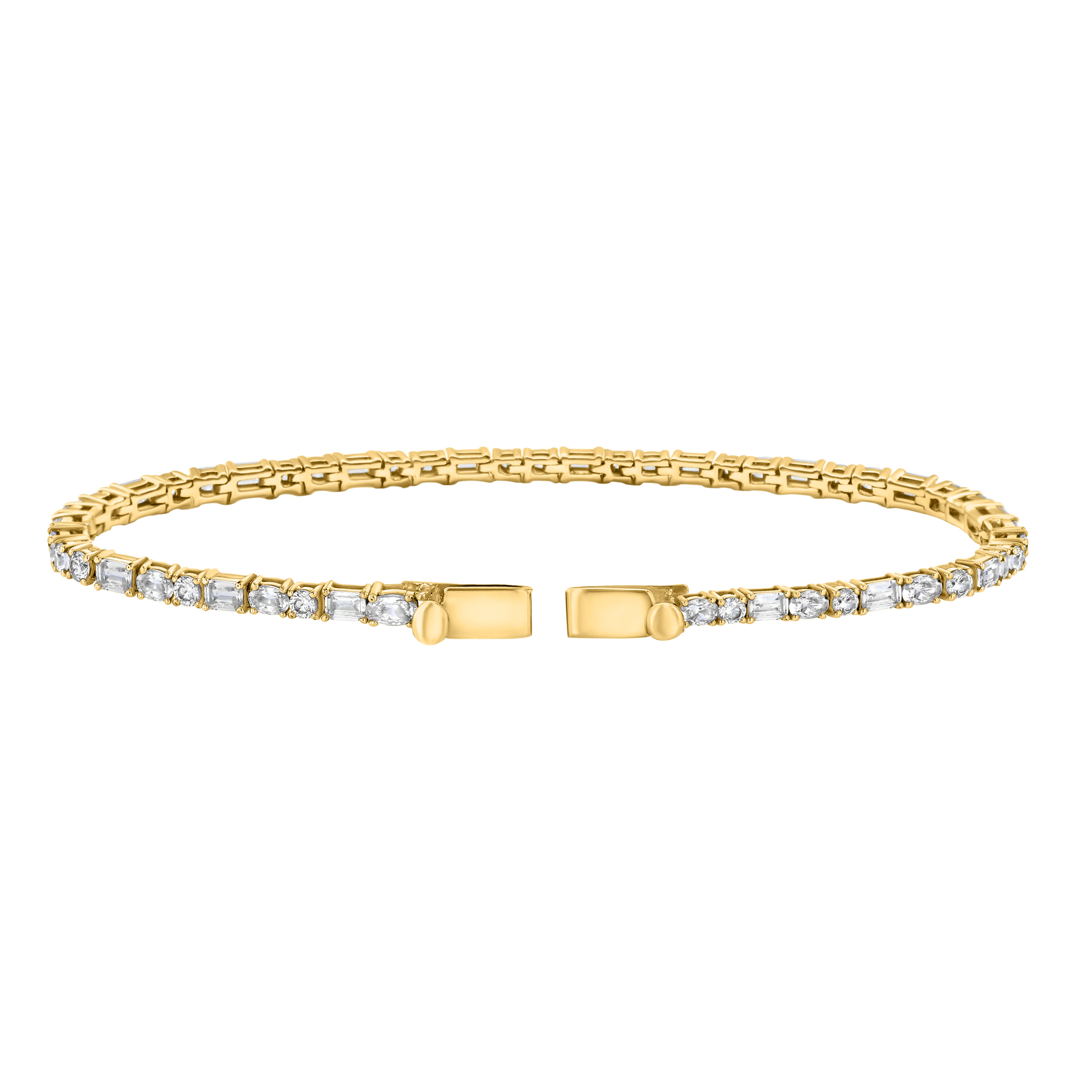 The front view of the Petite Frites mixed stone prong set tennis bracelet in yellow gold