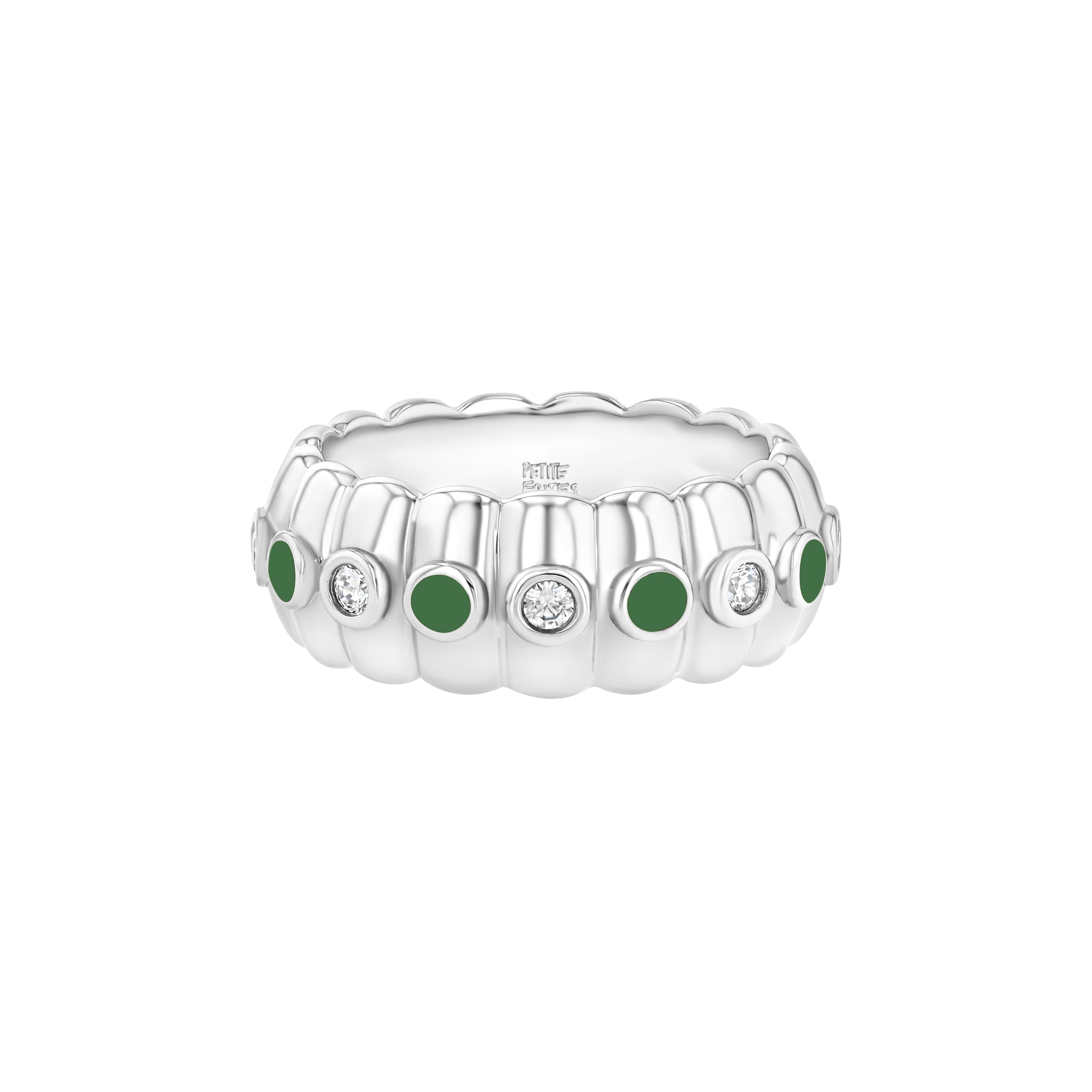 Cigar Band Ring, Diamond & Enamel in Hunter Green