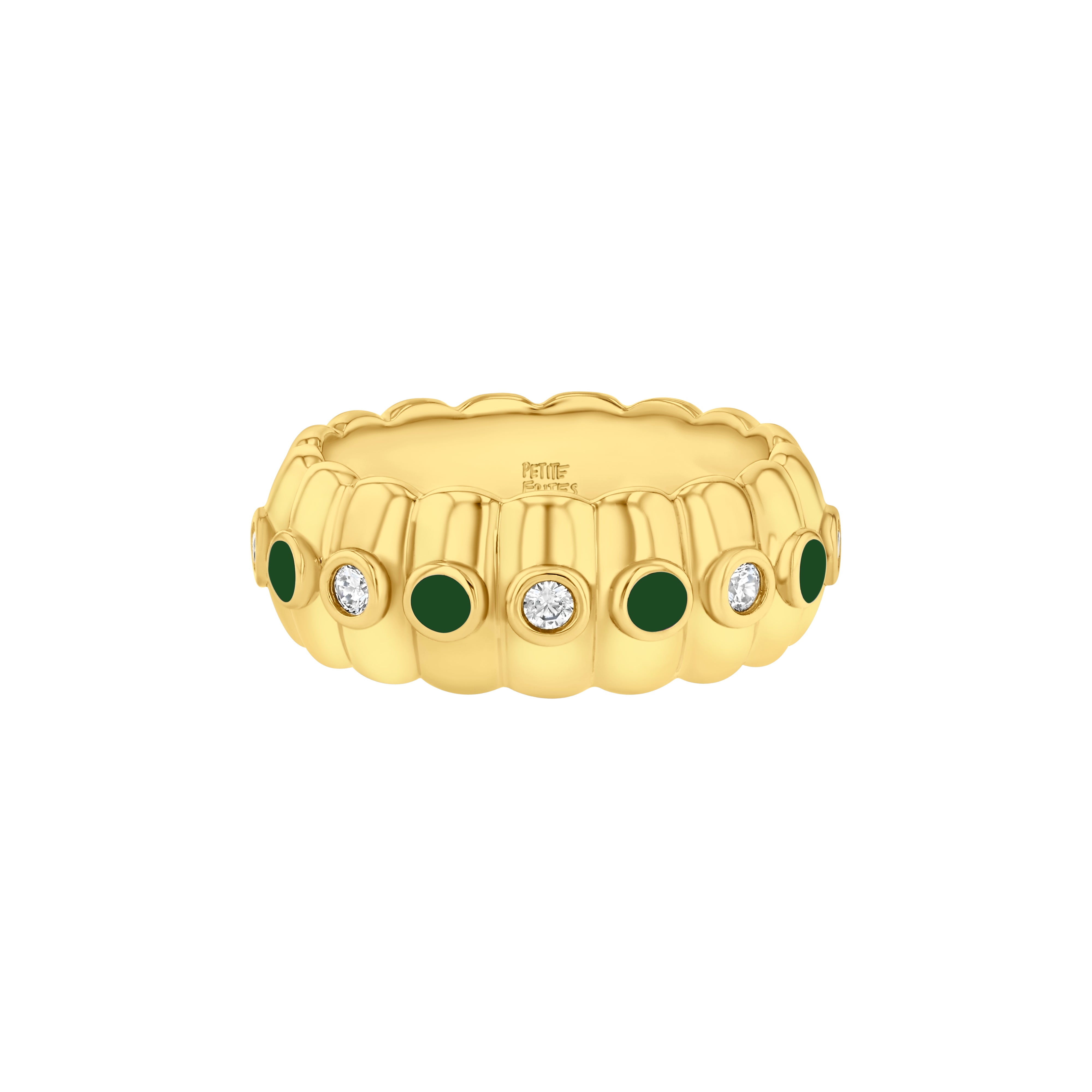 Cigar Band Ring, Diamond & Enamel in Hunter Green