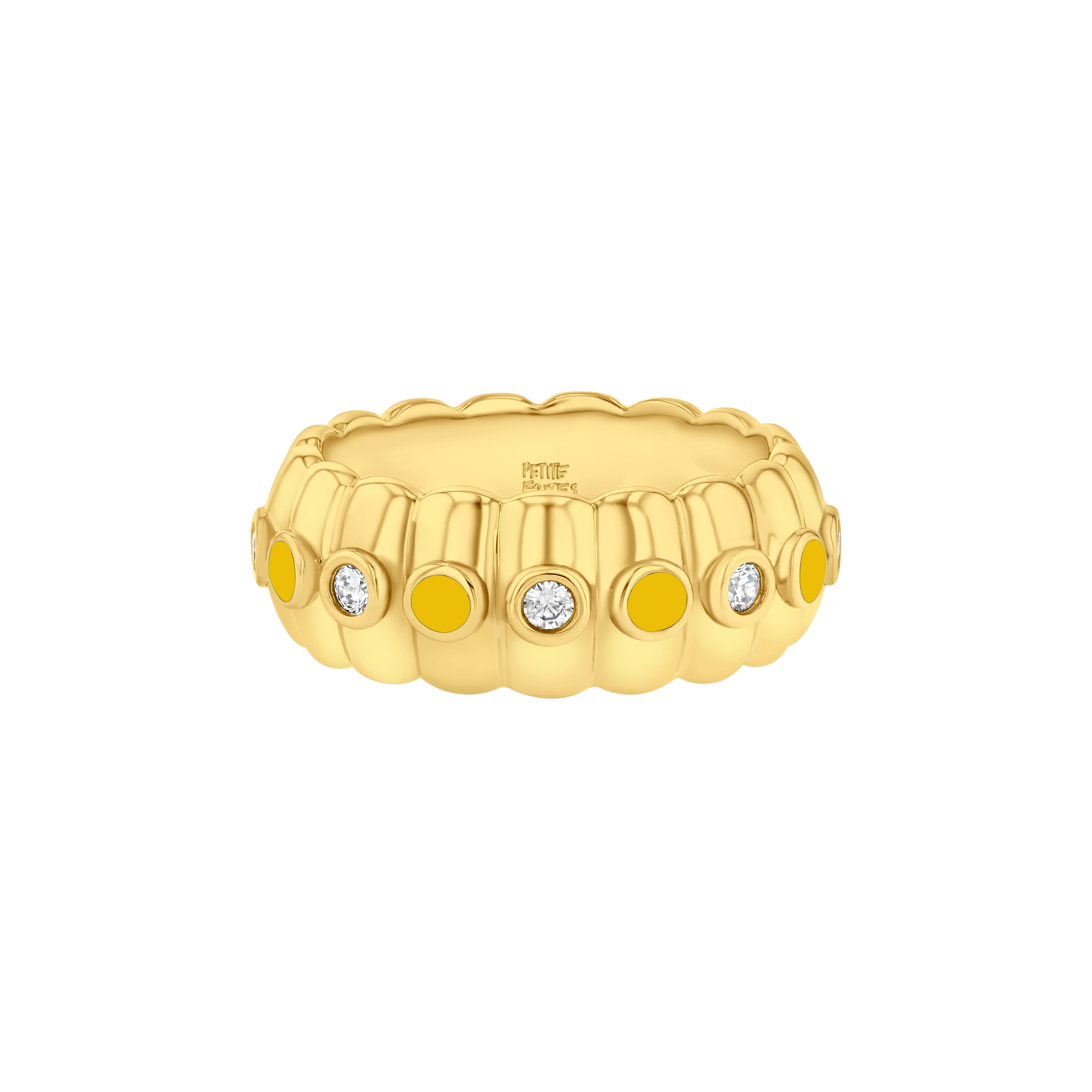 Cigar Band Ring, Diamond & Enamel in Mustard Yellow