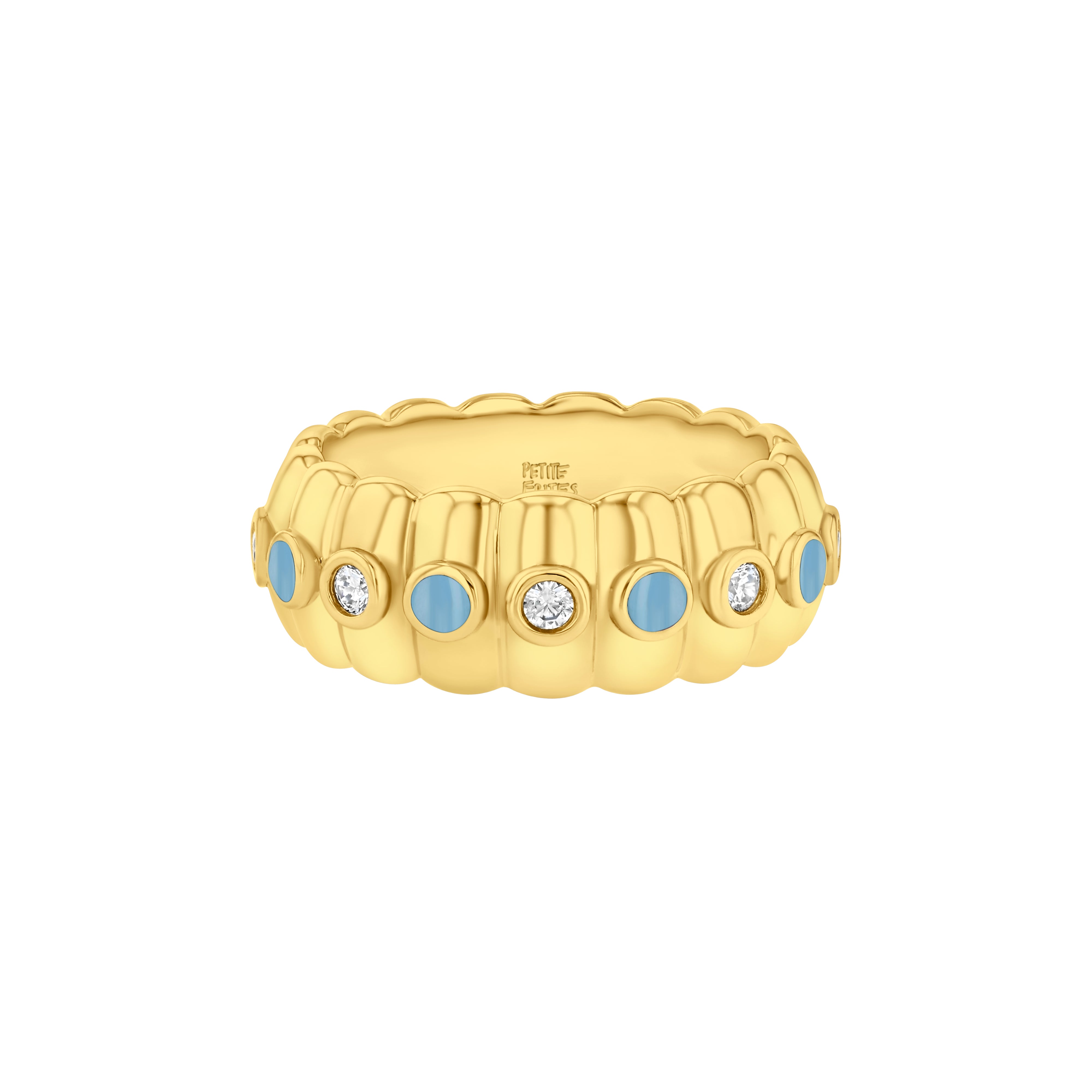 Cigar Band Ring, Diamond & Enamel in Sky Blue