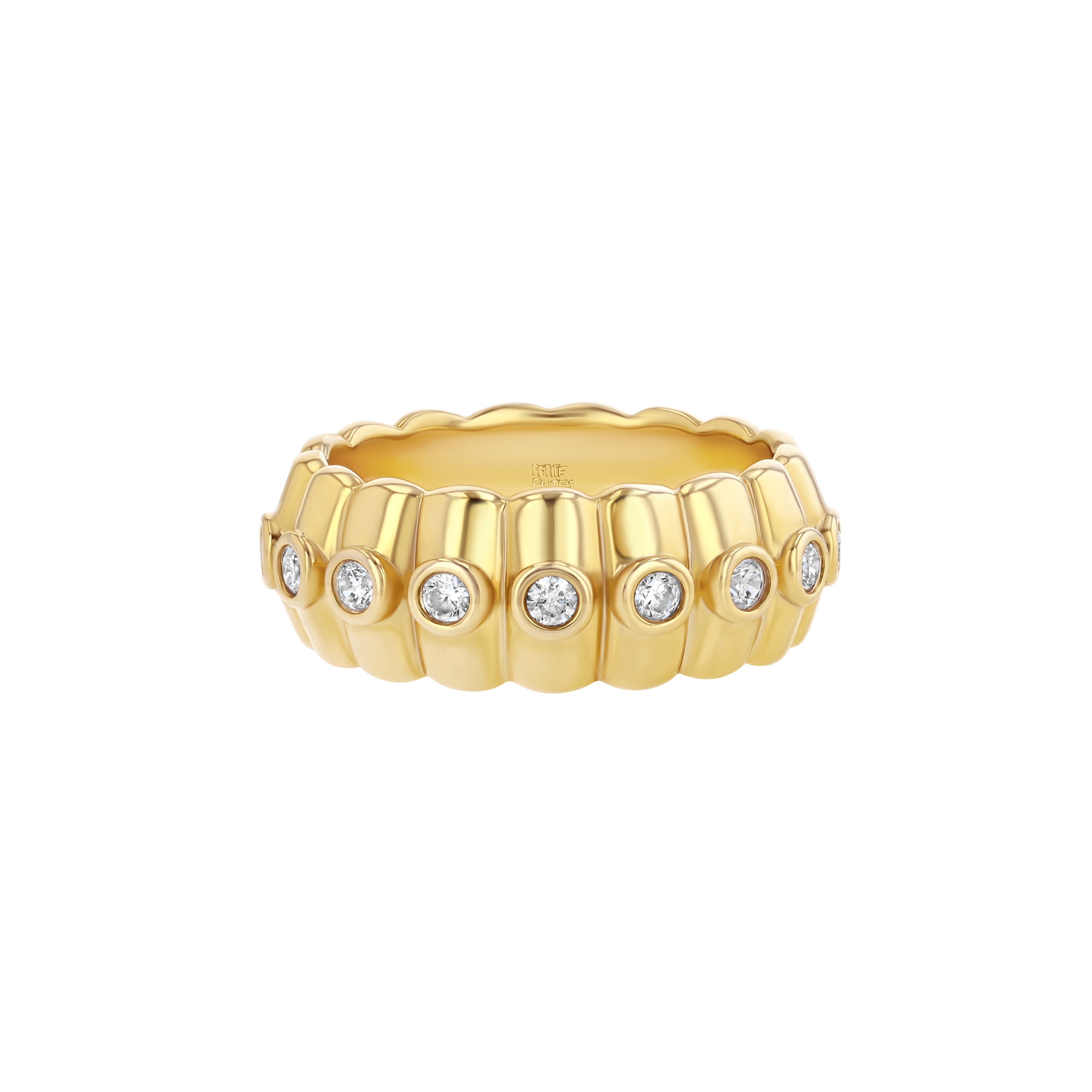 Petite Frites cigar band ring in 18K Yellow Gold with Lab Grown Diamonds. A front view