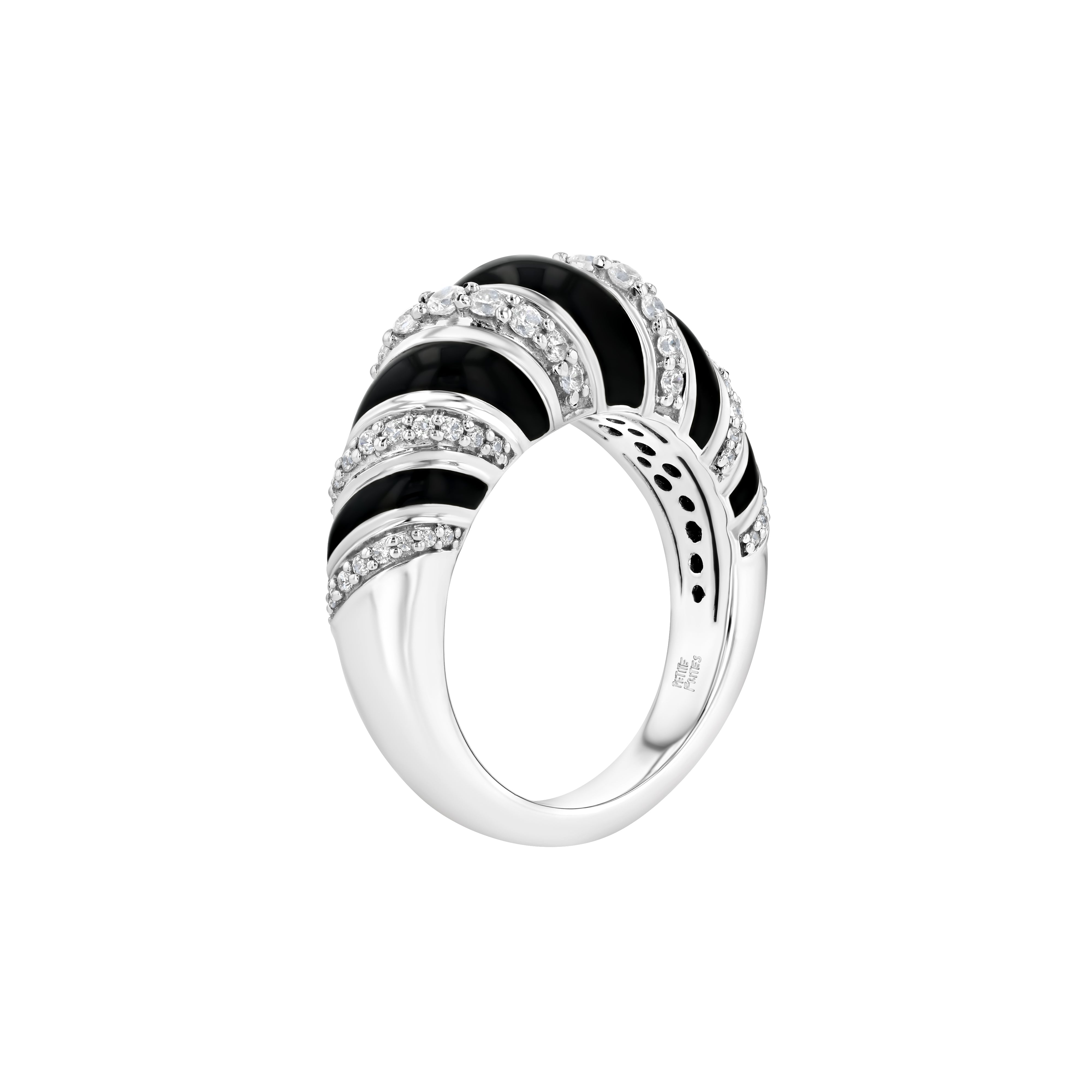 Petite Frites 18K White Gold diamond and enamel With a Twist ring.