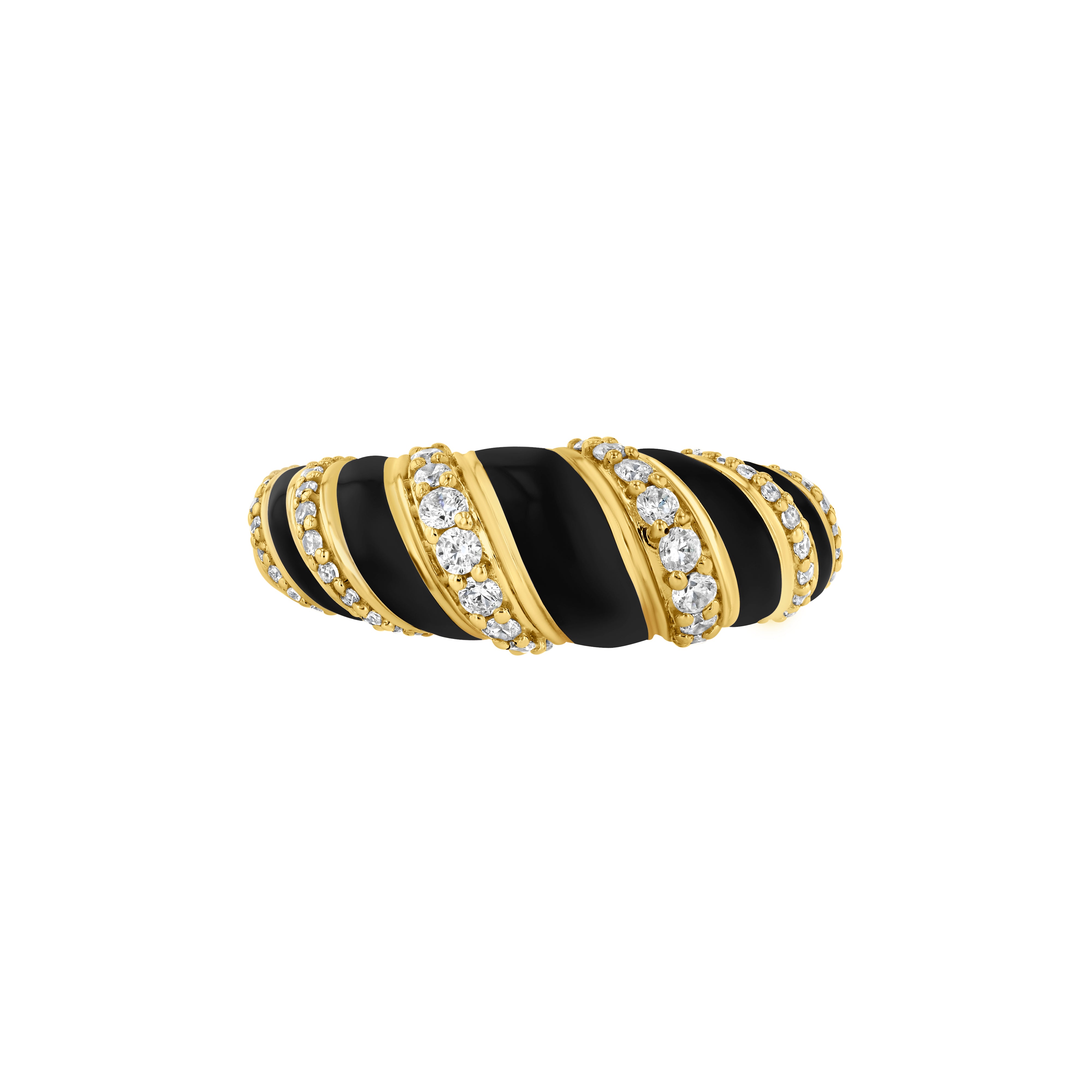 Front view of the Petite Frites 18K yellow gold diamond and enamel With a Twist ring.