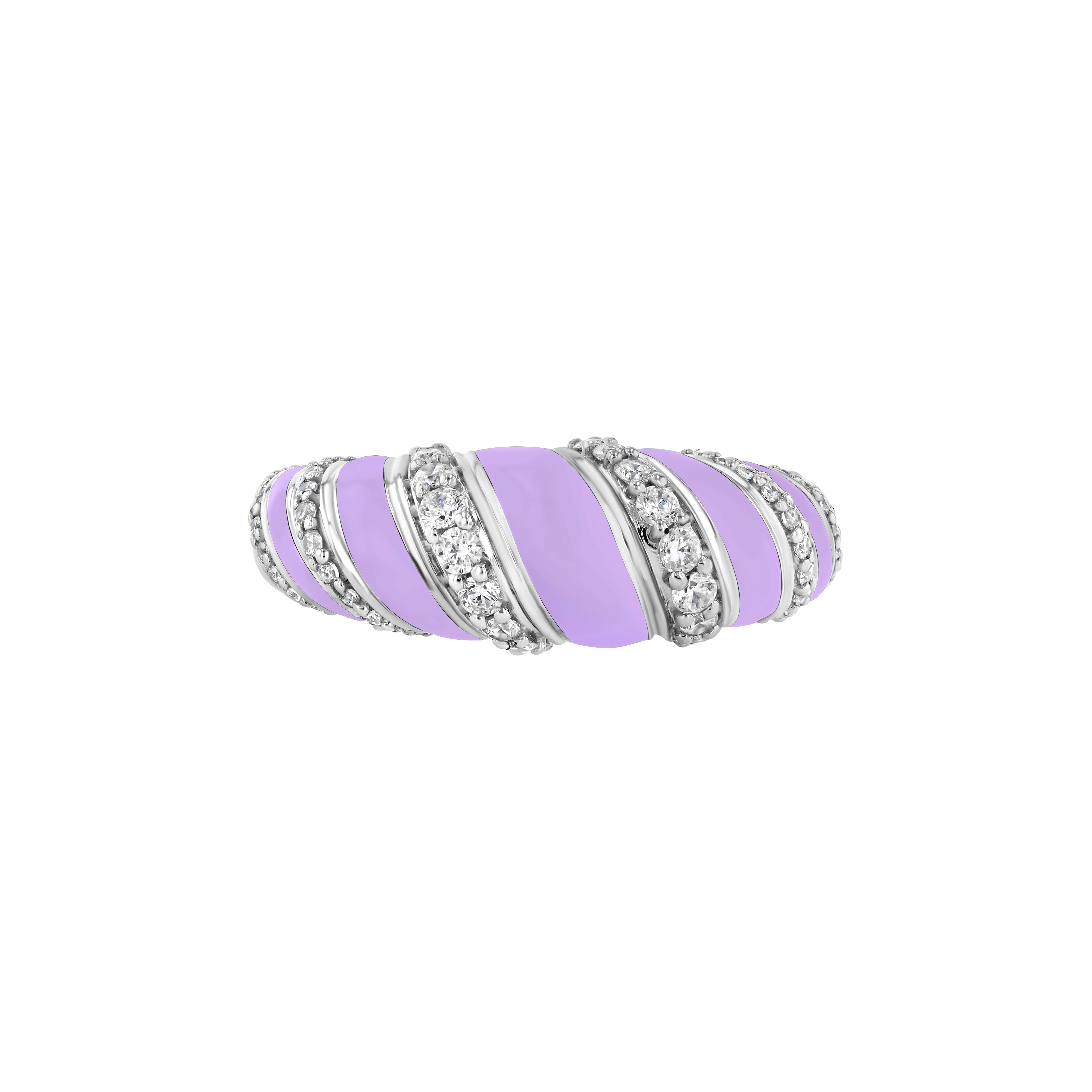 Petite Frites With a Twist ring in white gold with lavender enamel and diamond accents