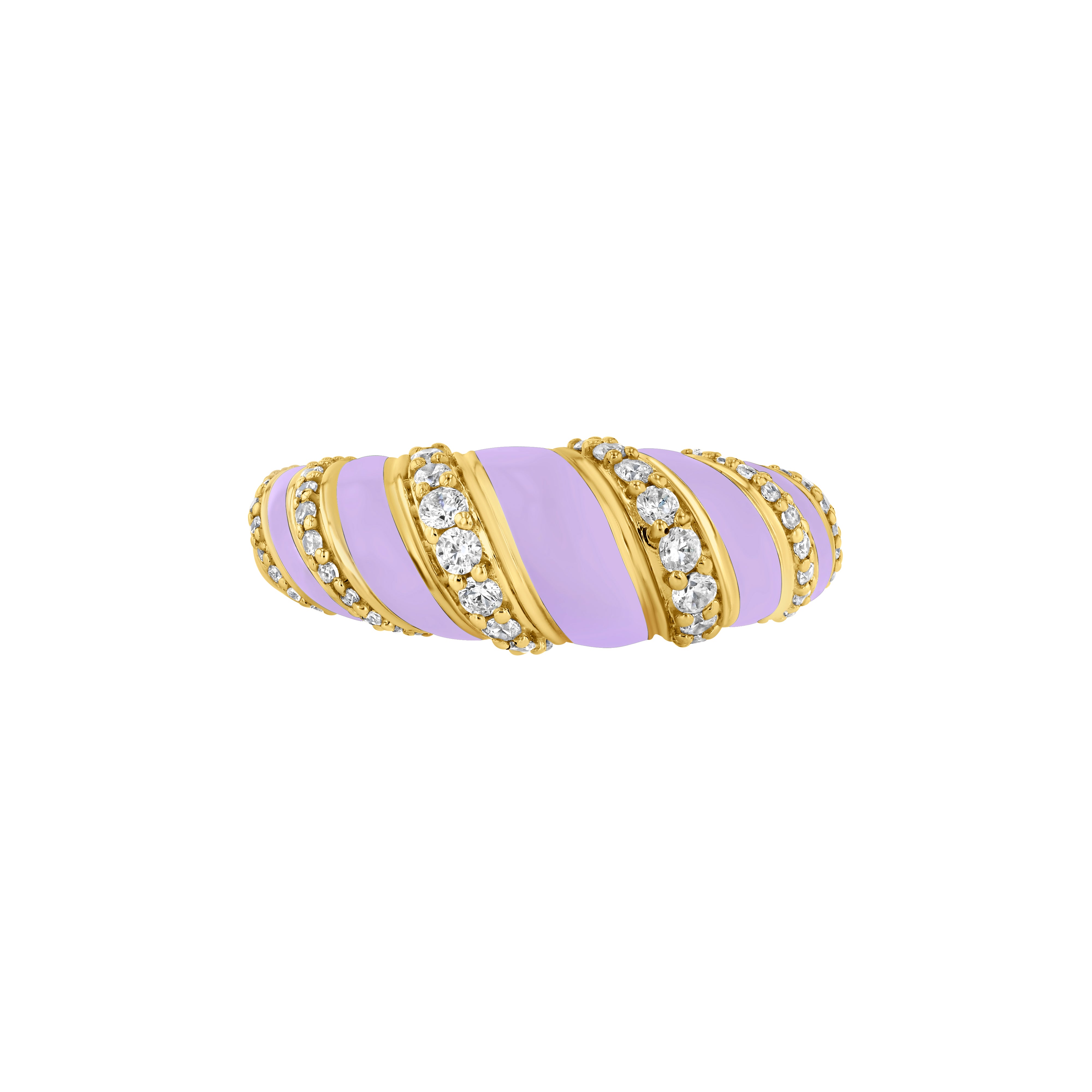 Petite Frites With a Twist ring in yellow gold with lavender enamel and diamond accents