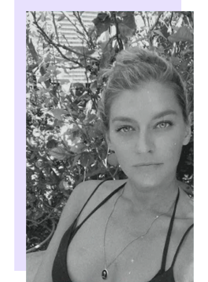 This is a headshot of Petite Frites co-founder Jackie Little in black and white