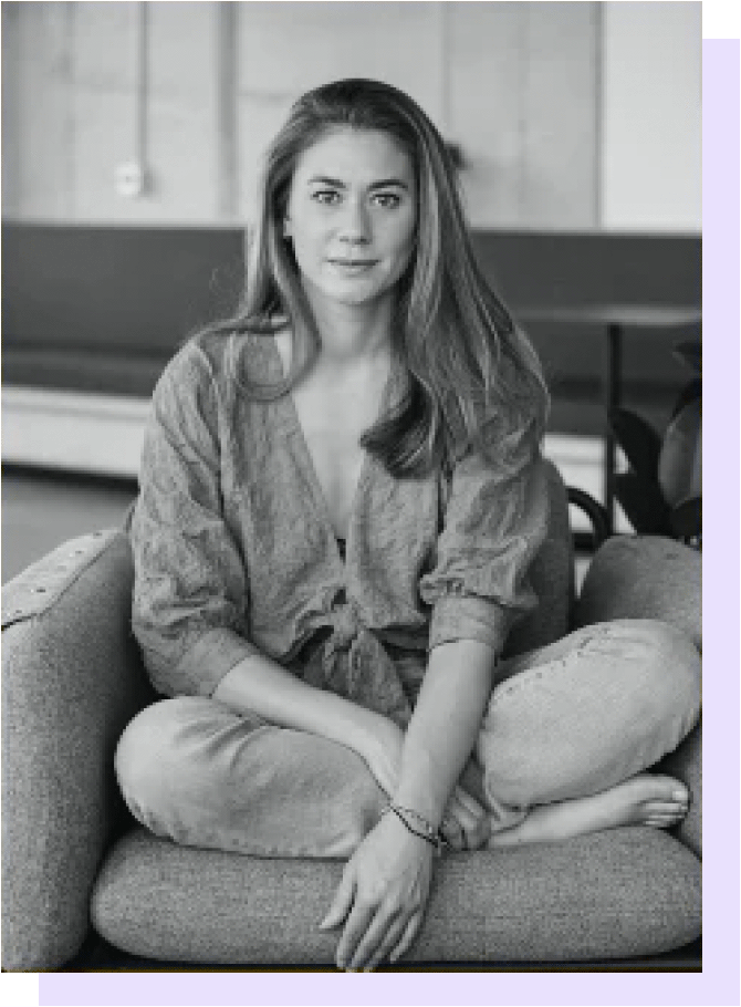 This is a headshot of Petite Frites co-founder Katie Fritts in black and white