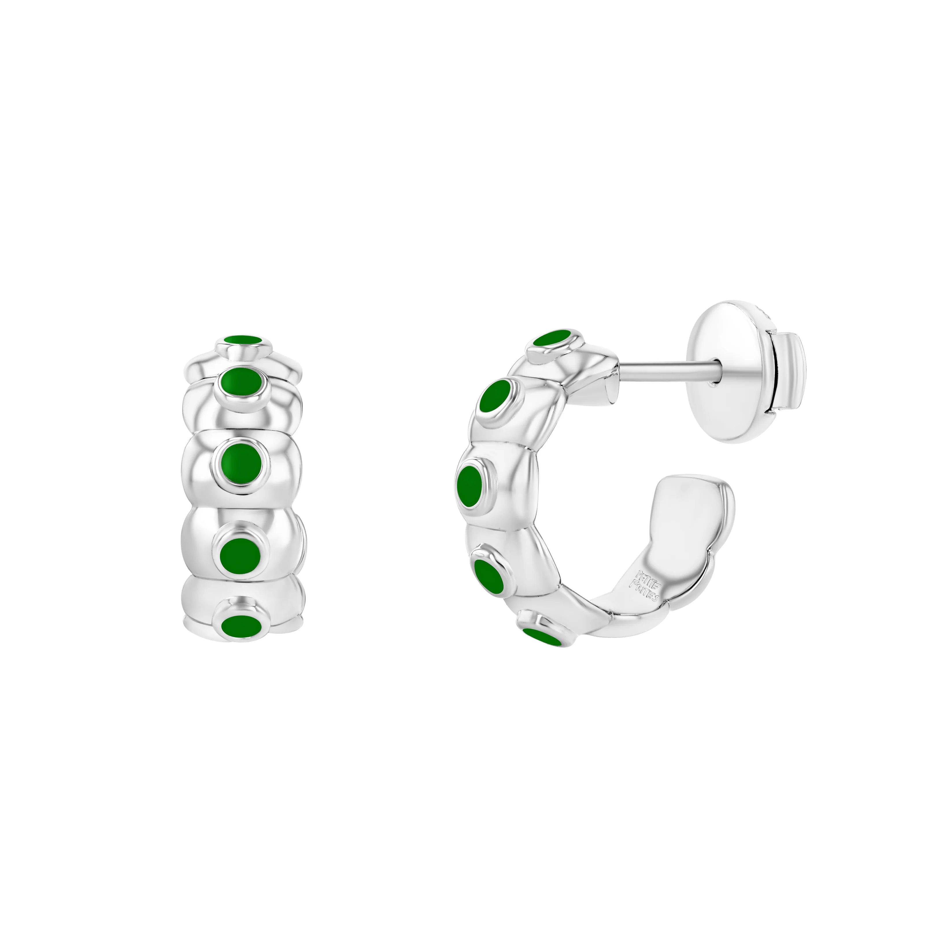 Petite Frites Dinner Mint earrings in Silver and Enamel in Hunter Green

