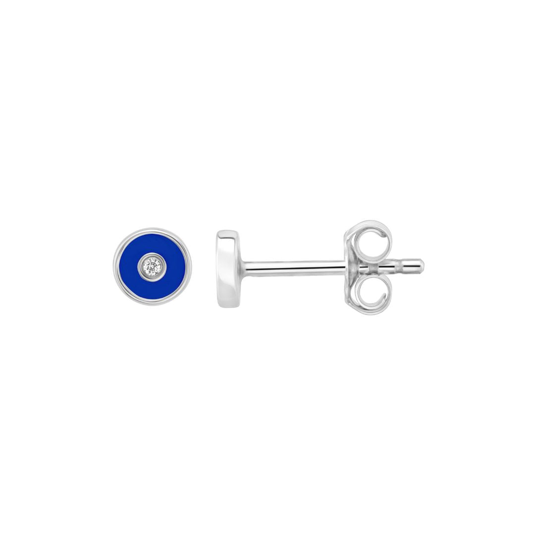 Petite Frites Round Stud Earrings in white gold and carbon neutral lab grown diamonds with enamel