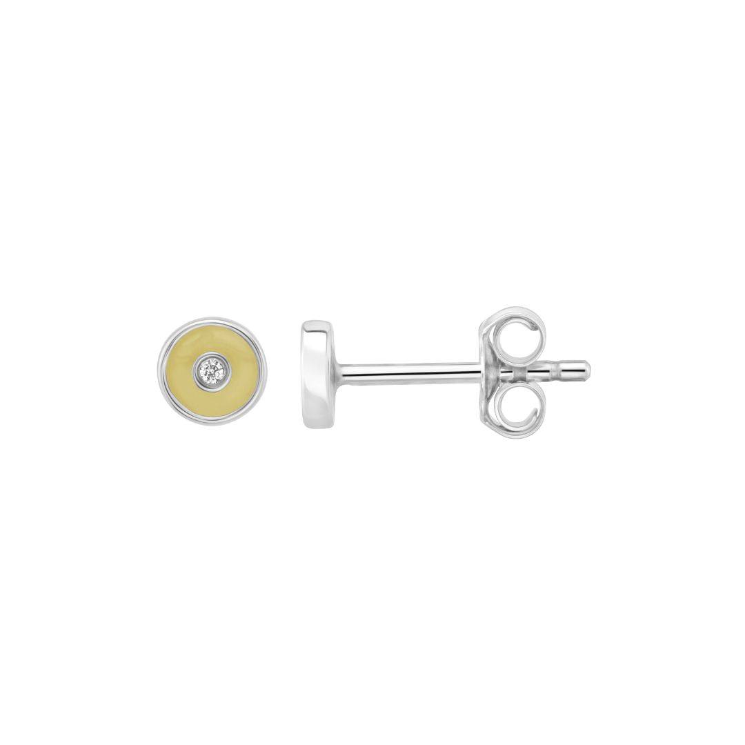 Petite Frites Round Stud Earrings in white gold and carbon neutral lab grown diamonds with enamel