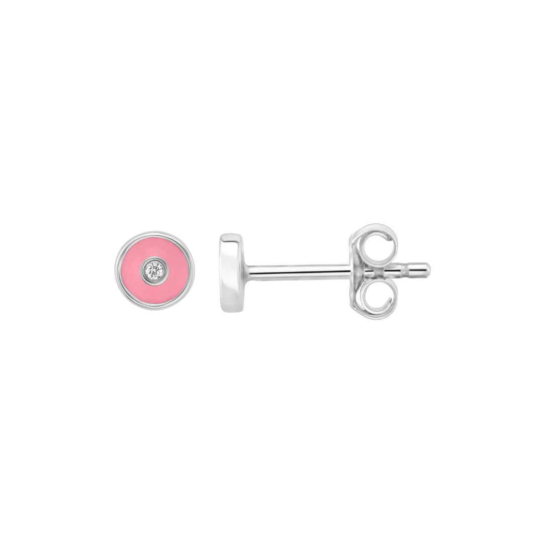 Petite Frites Round Stud Earrings in white gold and carbon neutral lab grown diamonds with enamel