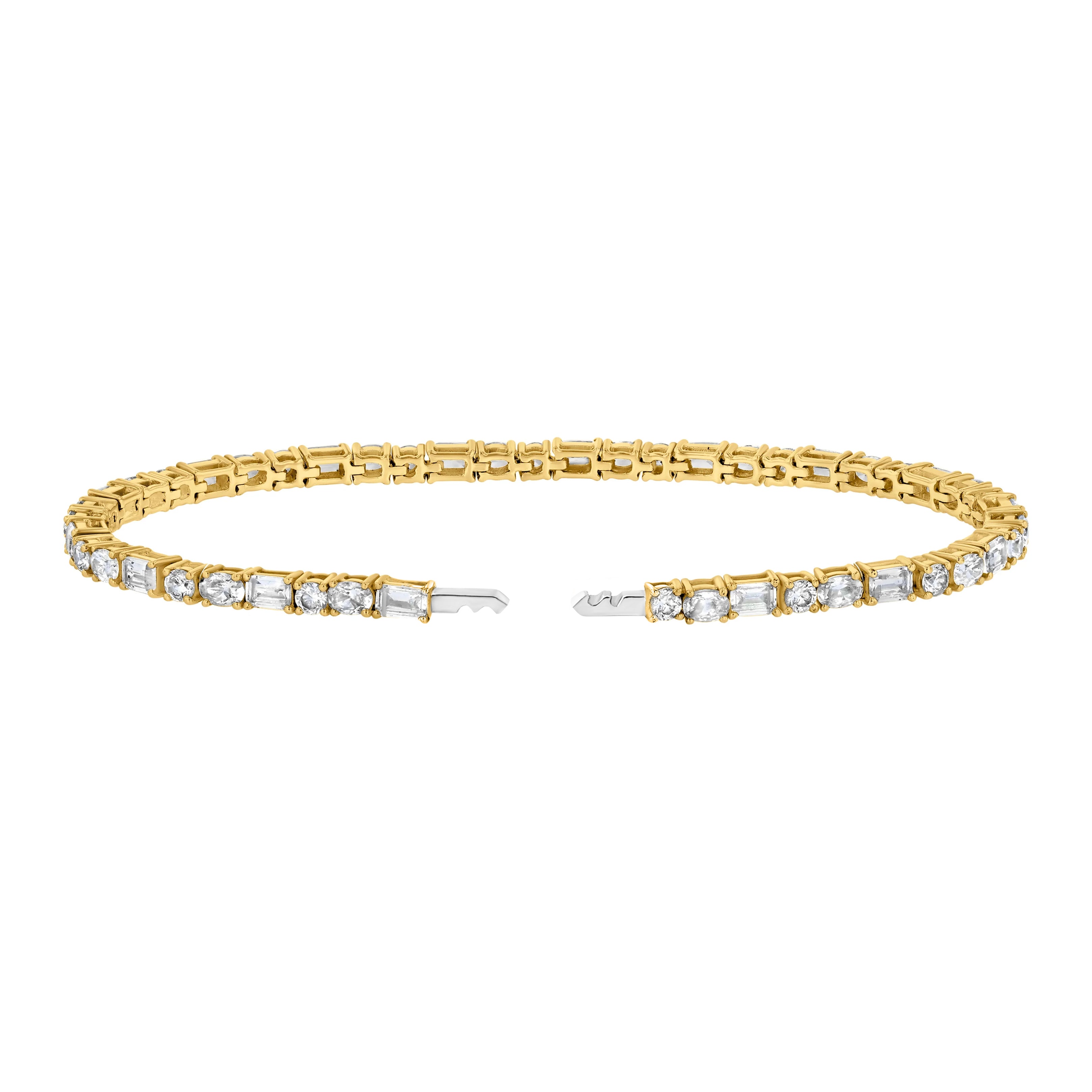 The front view of the Petite Frites mixed stone prong set tennis bracelet in yellow gold