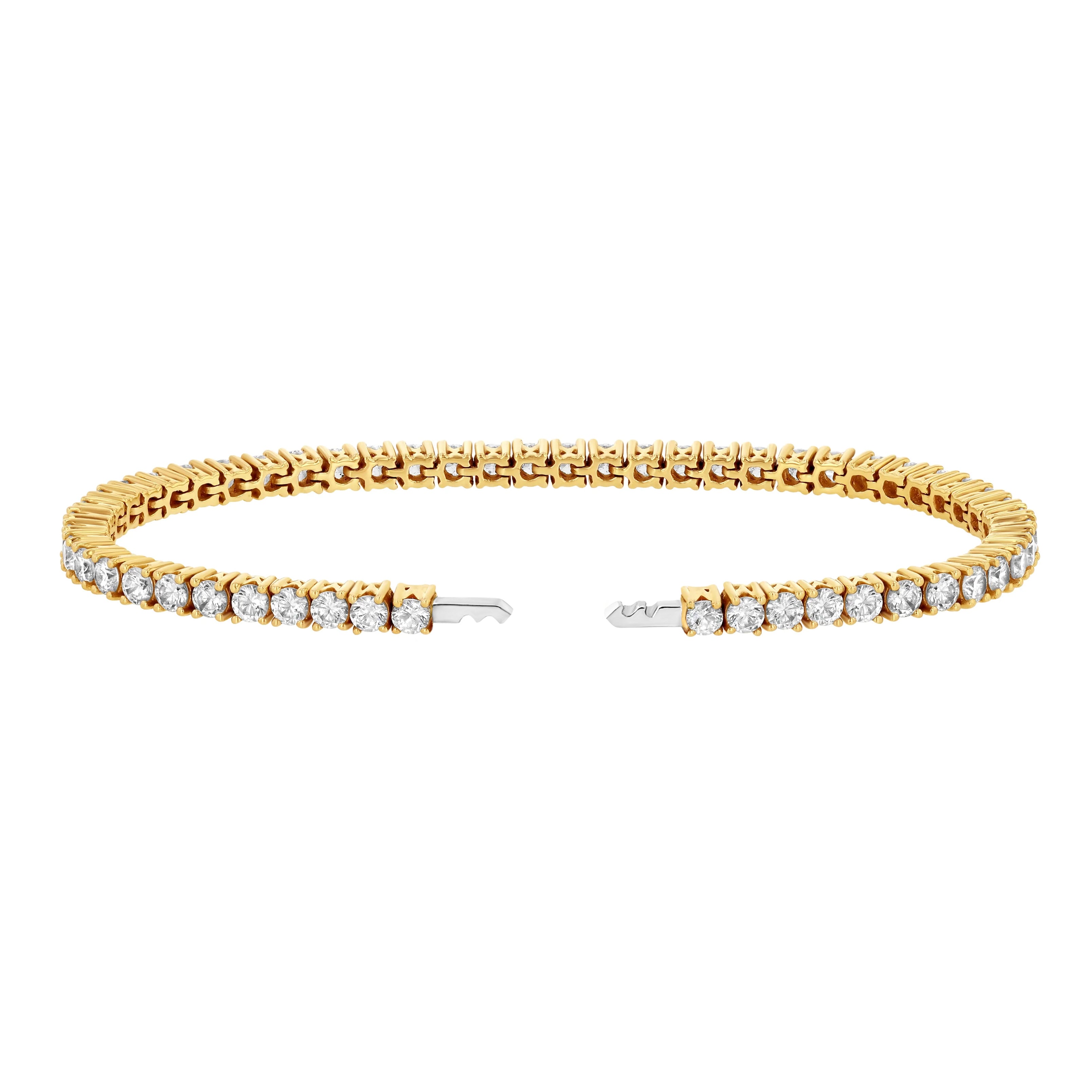 The front view of the Petite Frites Grande Round Prong Set Tennis Bracelet in Yellow Gold