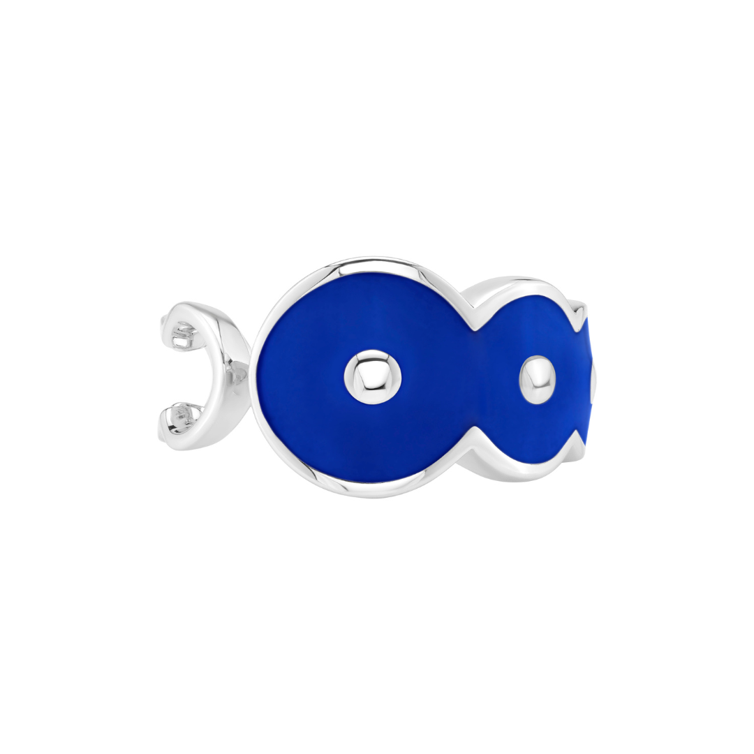 Petite Frites Martini Ring in Silver and Enamel in Azure Blue 