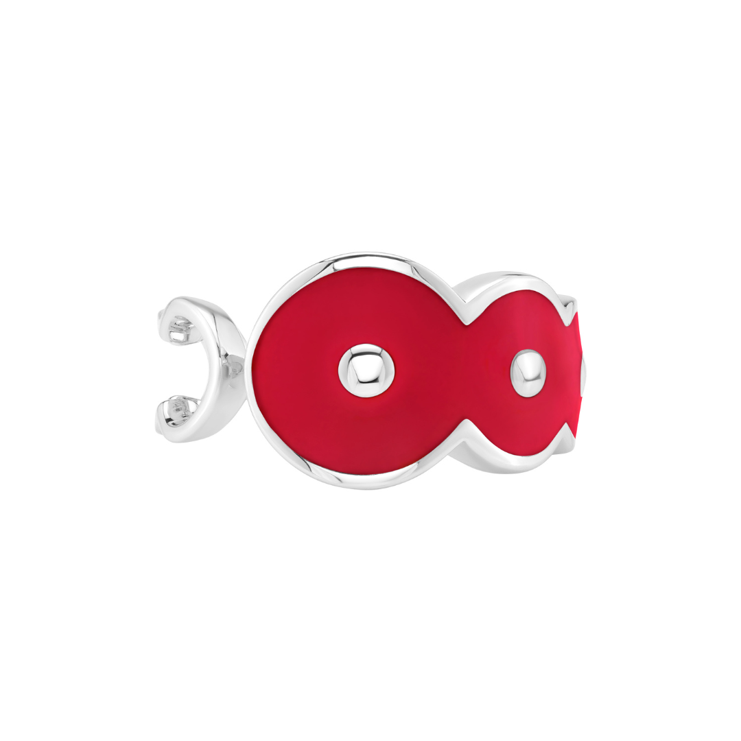 Petite Frites Martini Ring in Silver and Enamel in GoGo Red