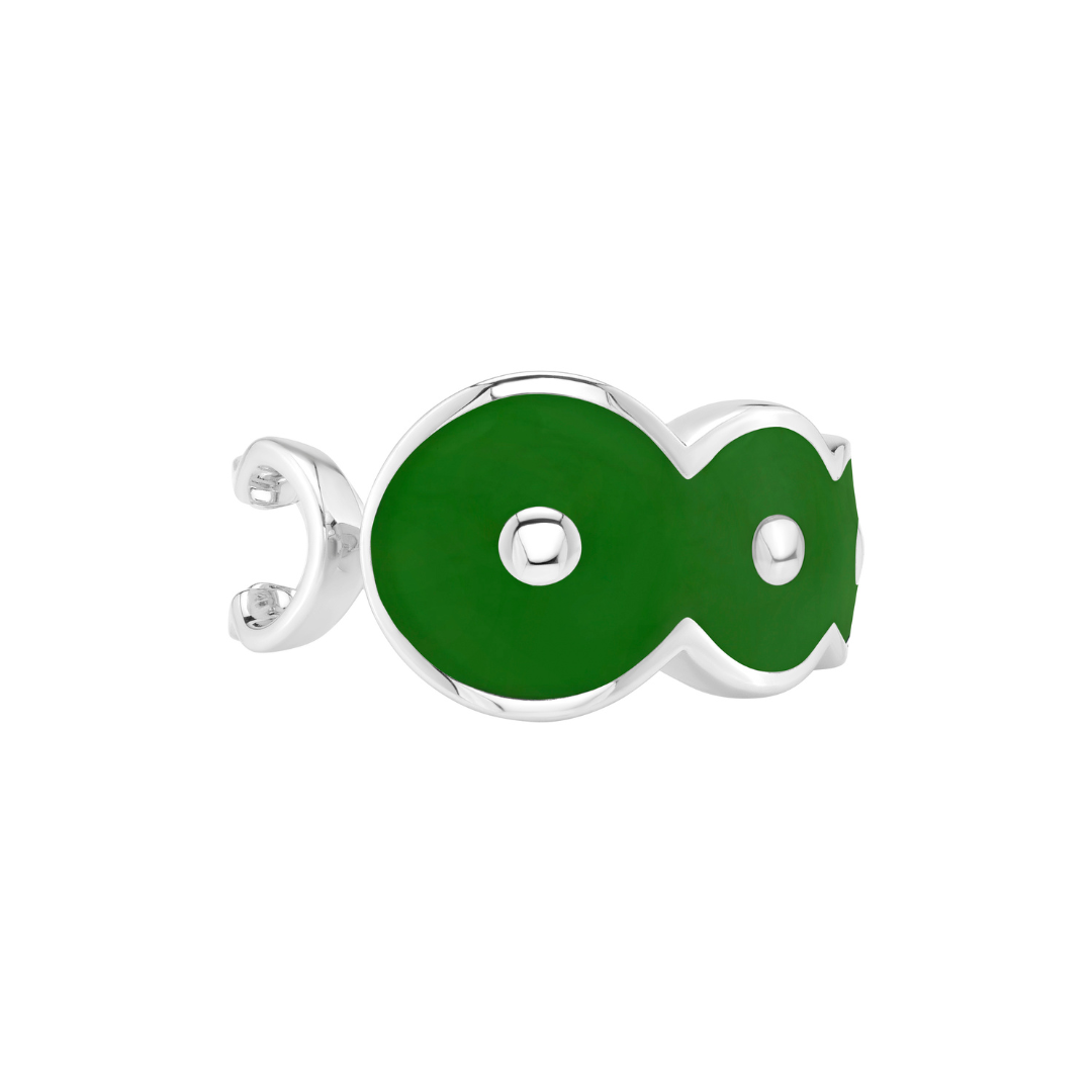 Petite Frites Martini Ring in Silver and Enamel in Hunter Green