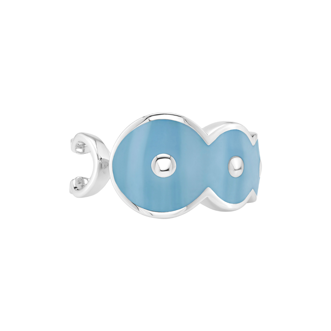 Petite Frites Martini Ring in Silver and Enamel in Sky Blue