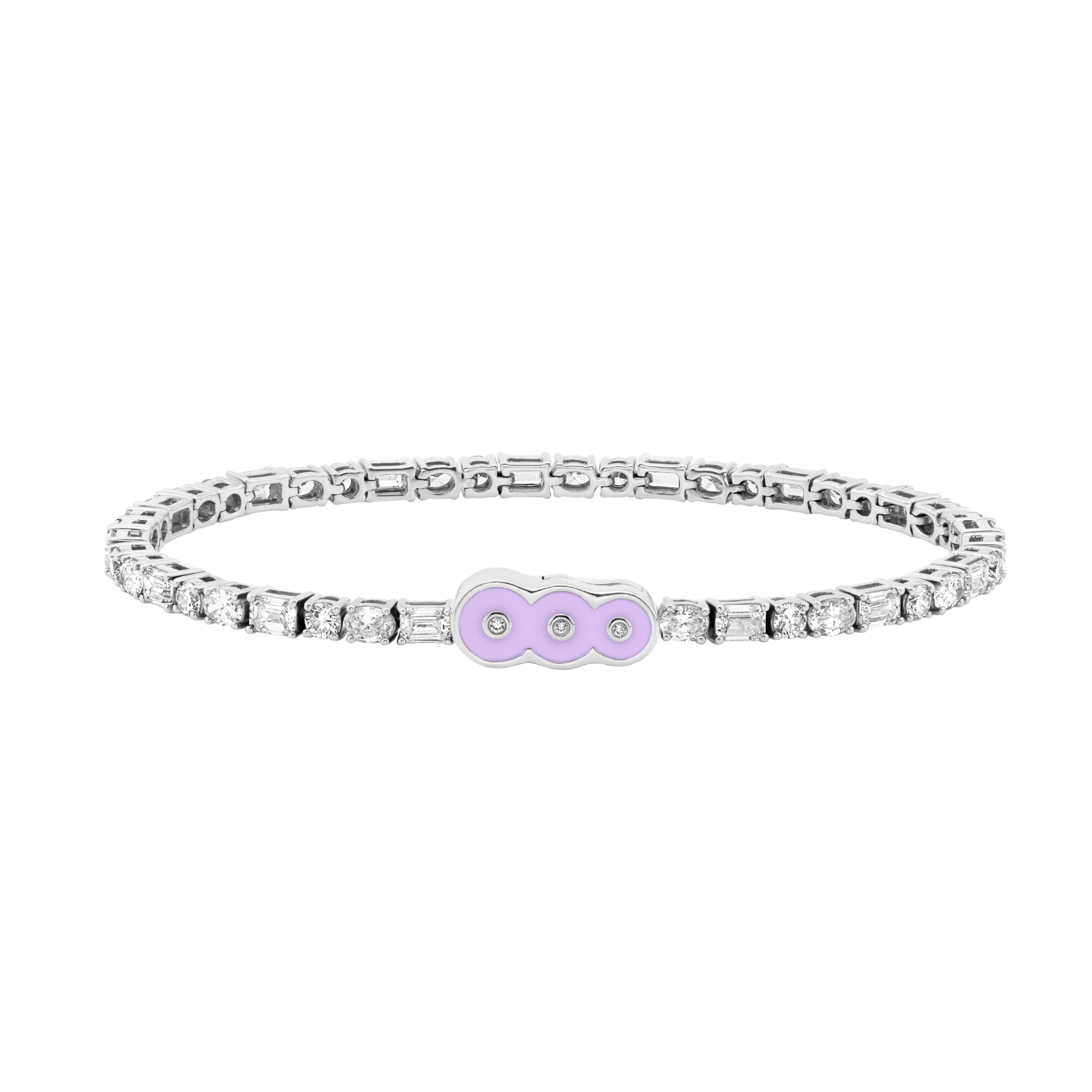 Petite Frites Mixed Stone tennis bracelet with Lavender enamel clasp