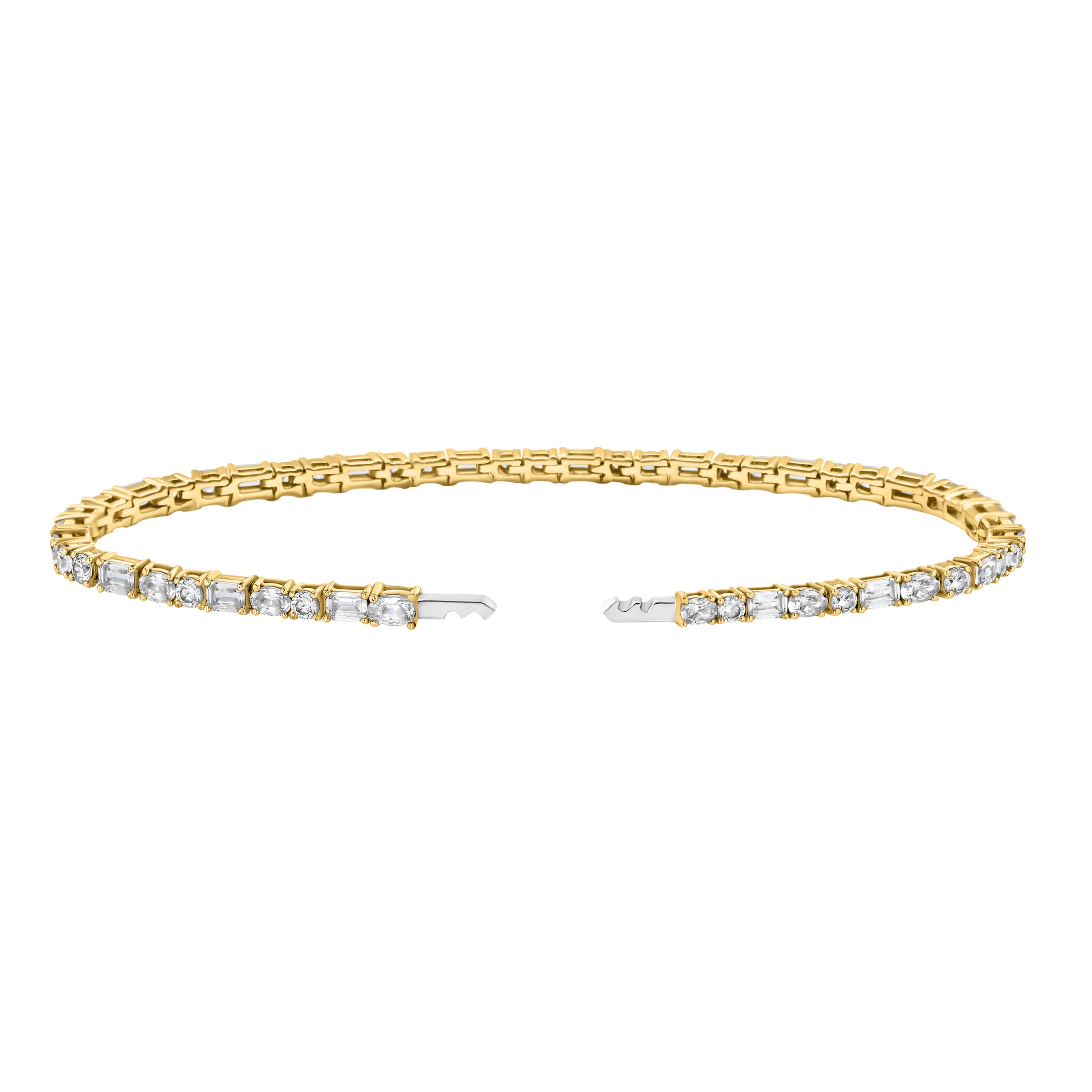 The front view of the Petite Frites mixed stone prong set tennis bracelet in yellow gold