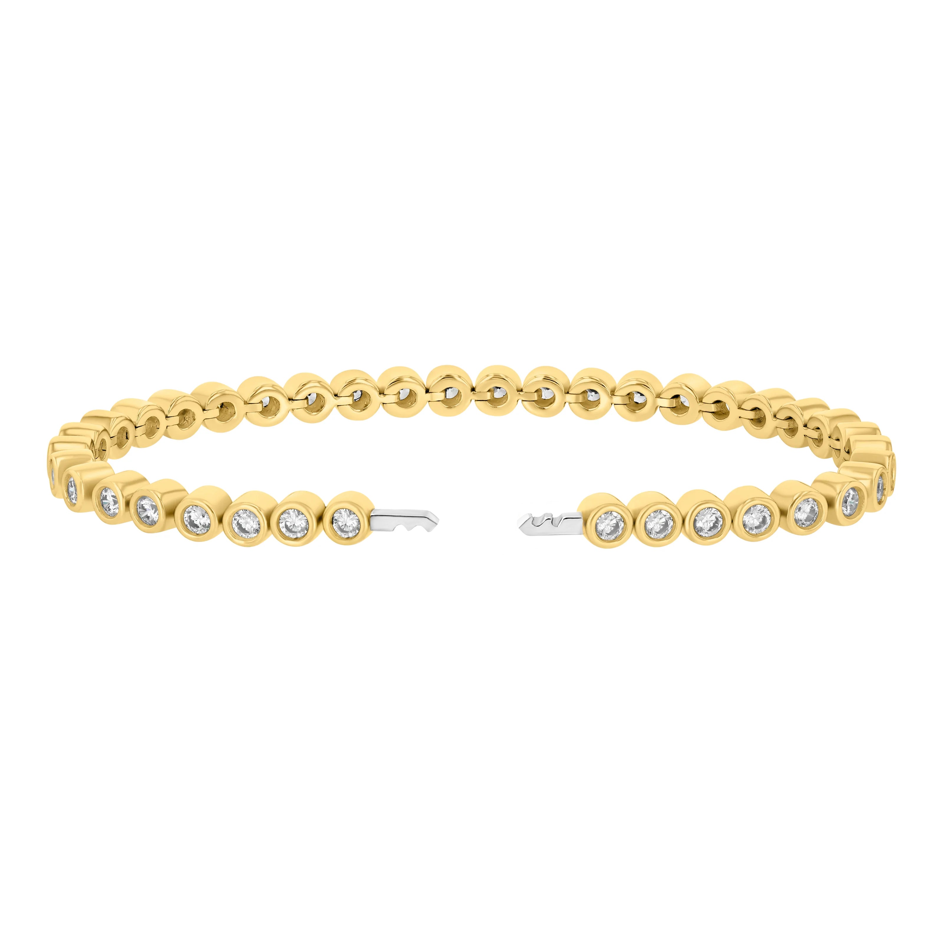 The front view of the Petite Frites Round Bezel Set Tennis Bracelet in Yellow Gold and Lab Grown Diamonds