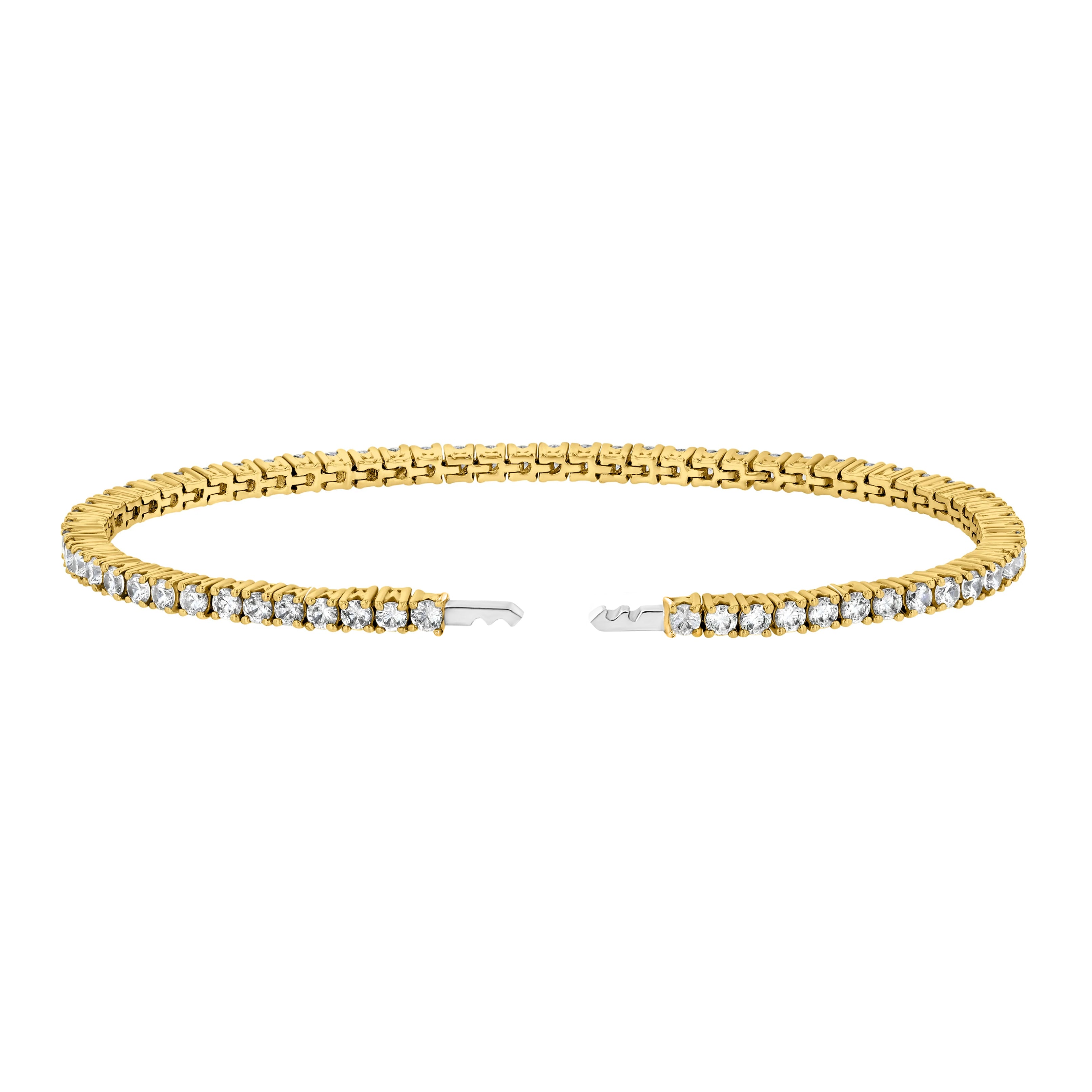 The front view of the Petite Frites round prong set tennis bracelet in yellow gold
