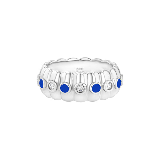 Cigar Band Ring, Diamond & Enamel in Azure Blue